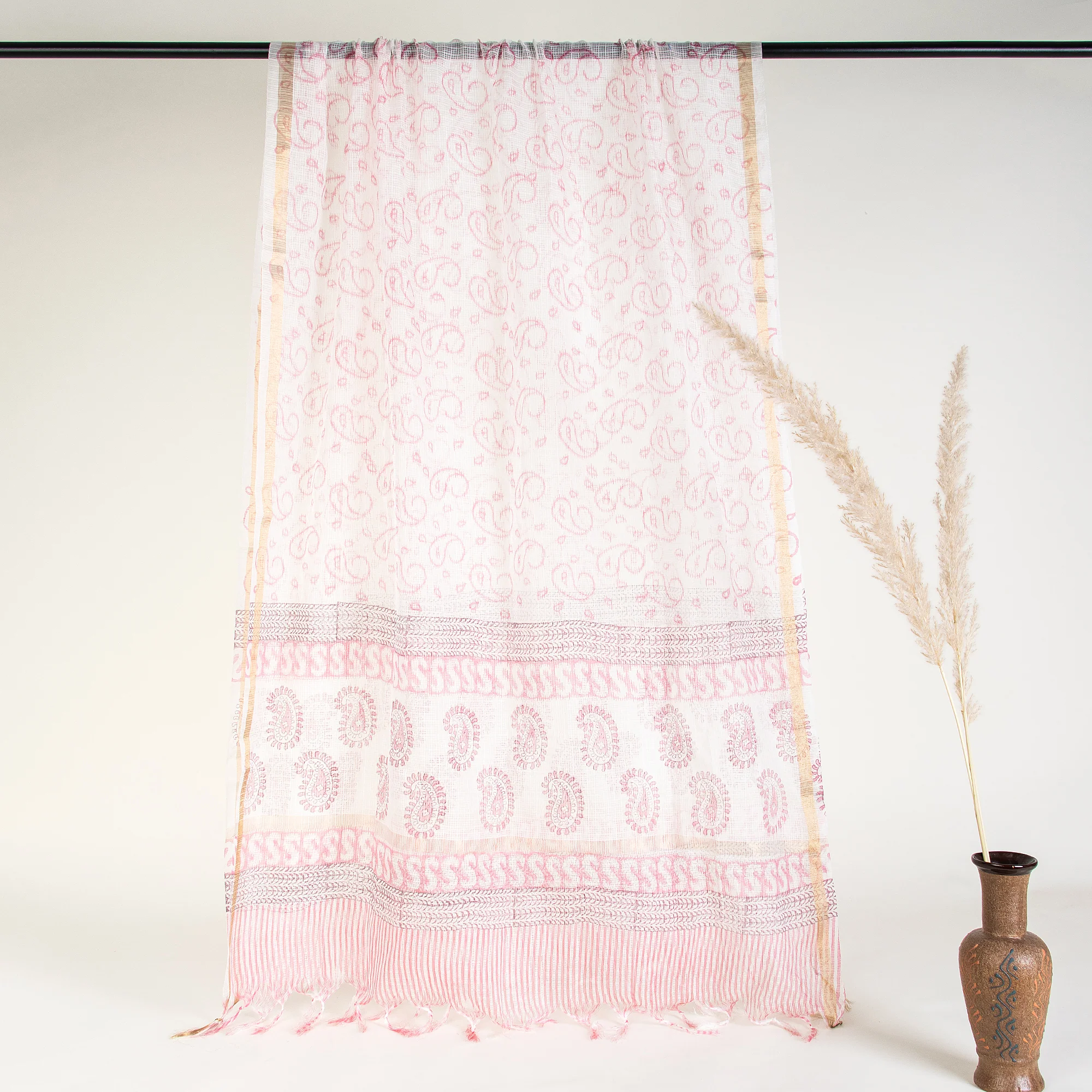 Blush Paisley Hand Block Printed Unstitched Salwar Suit with Dupatta - Image 3