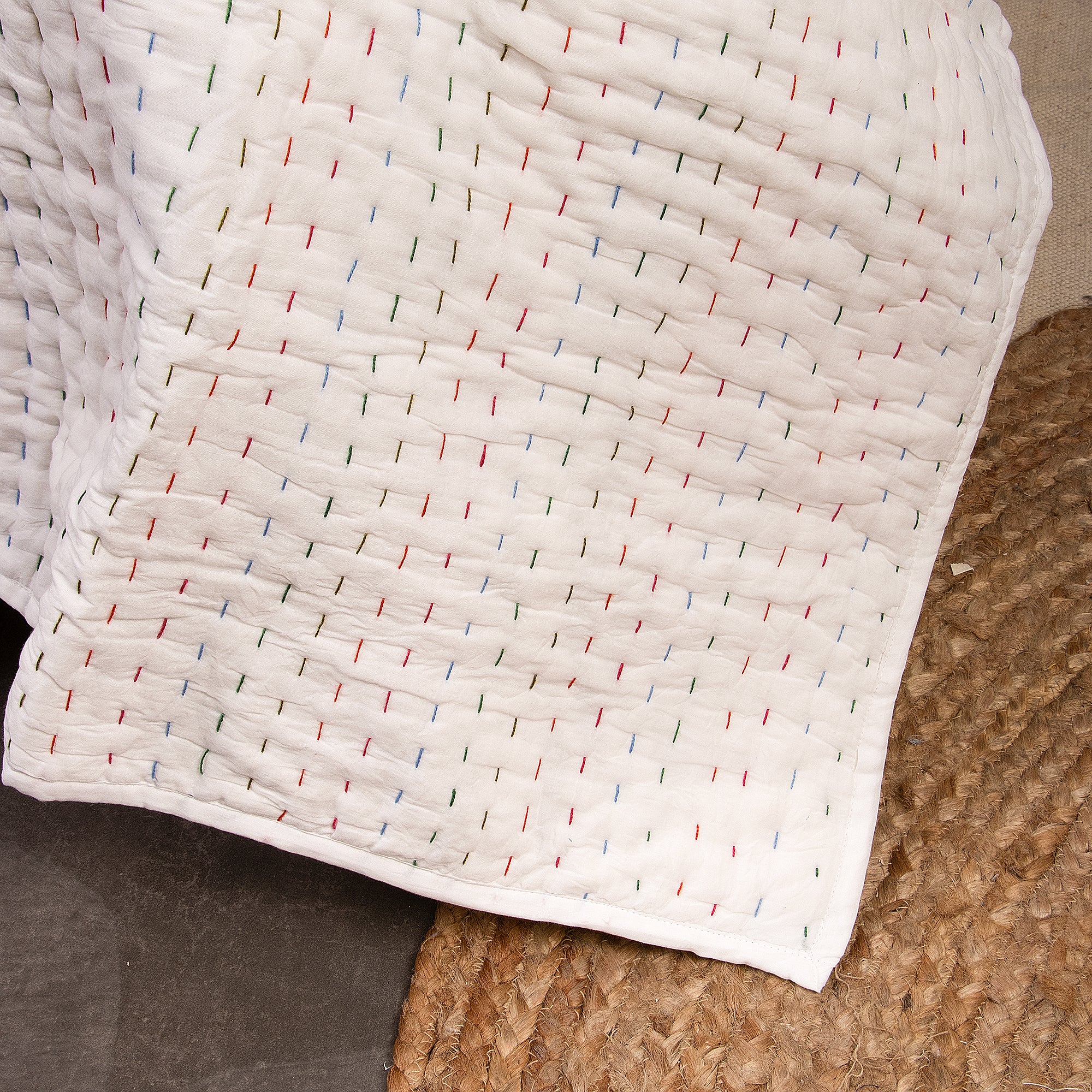 Hand Stitiched Pure Cotton Indian Kantha Quilt Blanket - Image 4