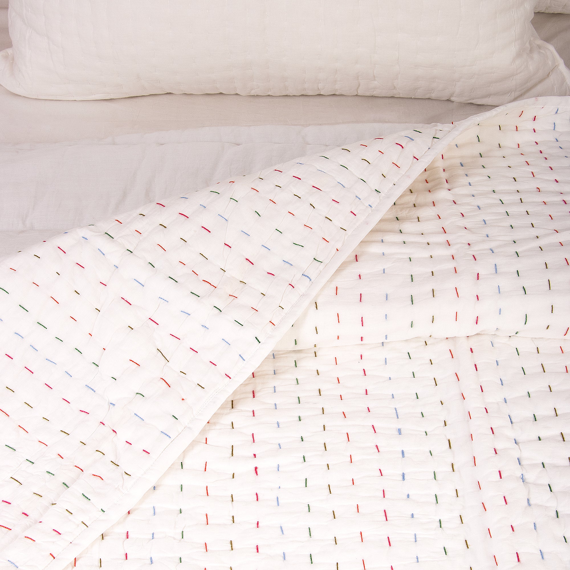 Hand Stitiched Pure Cotton Indian Kantha Quilt Blanket - Image 5