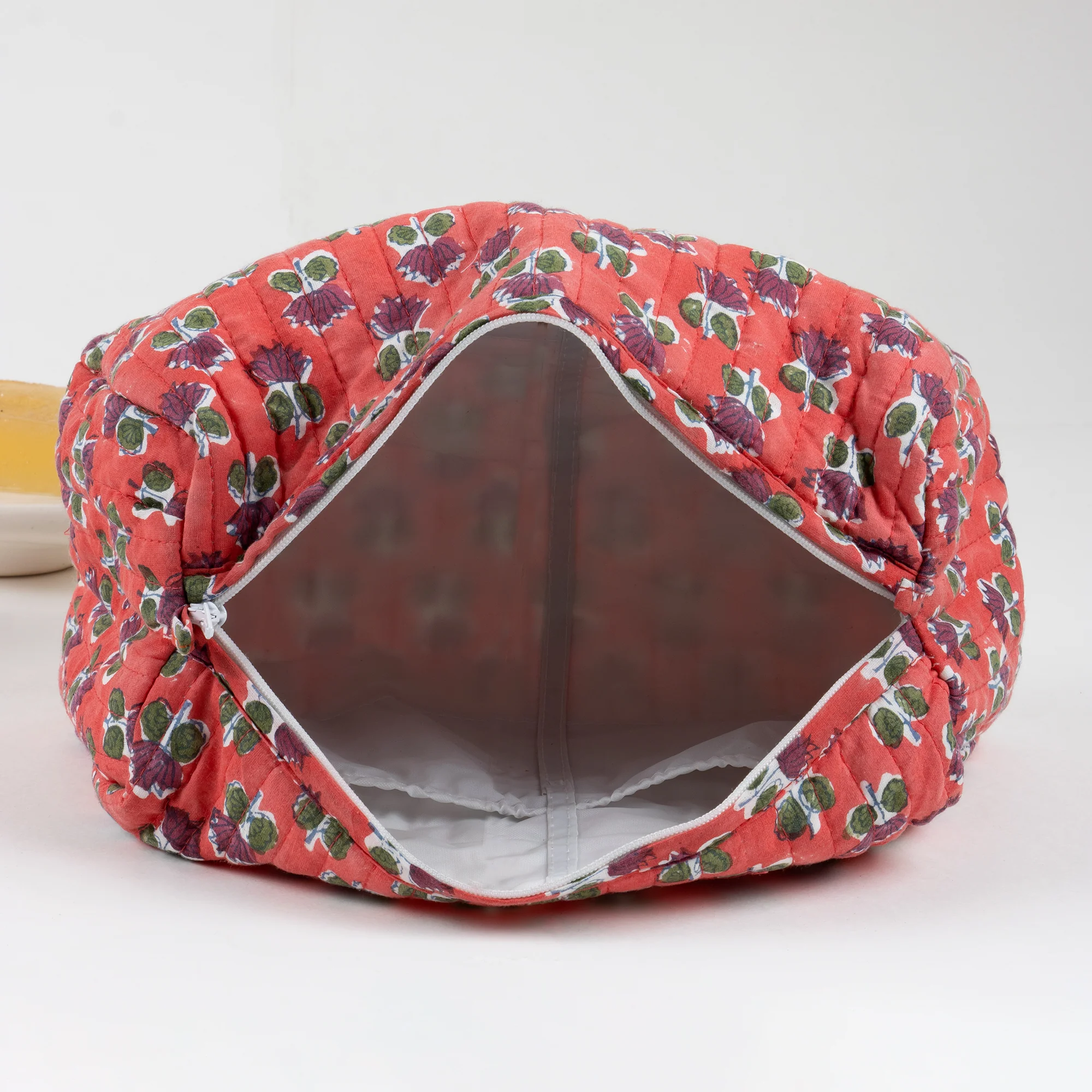 Handmade Block Print Floral Cotton Toiletry Cosmetics Bag Set of 3 - Image 4