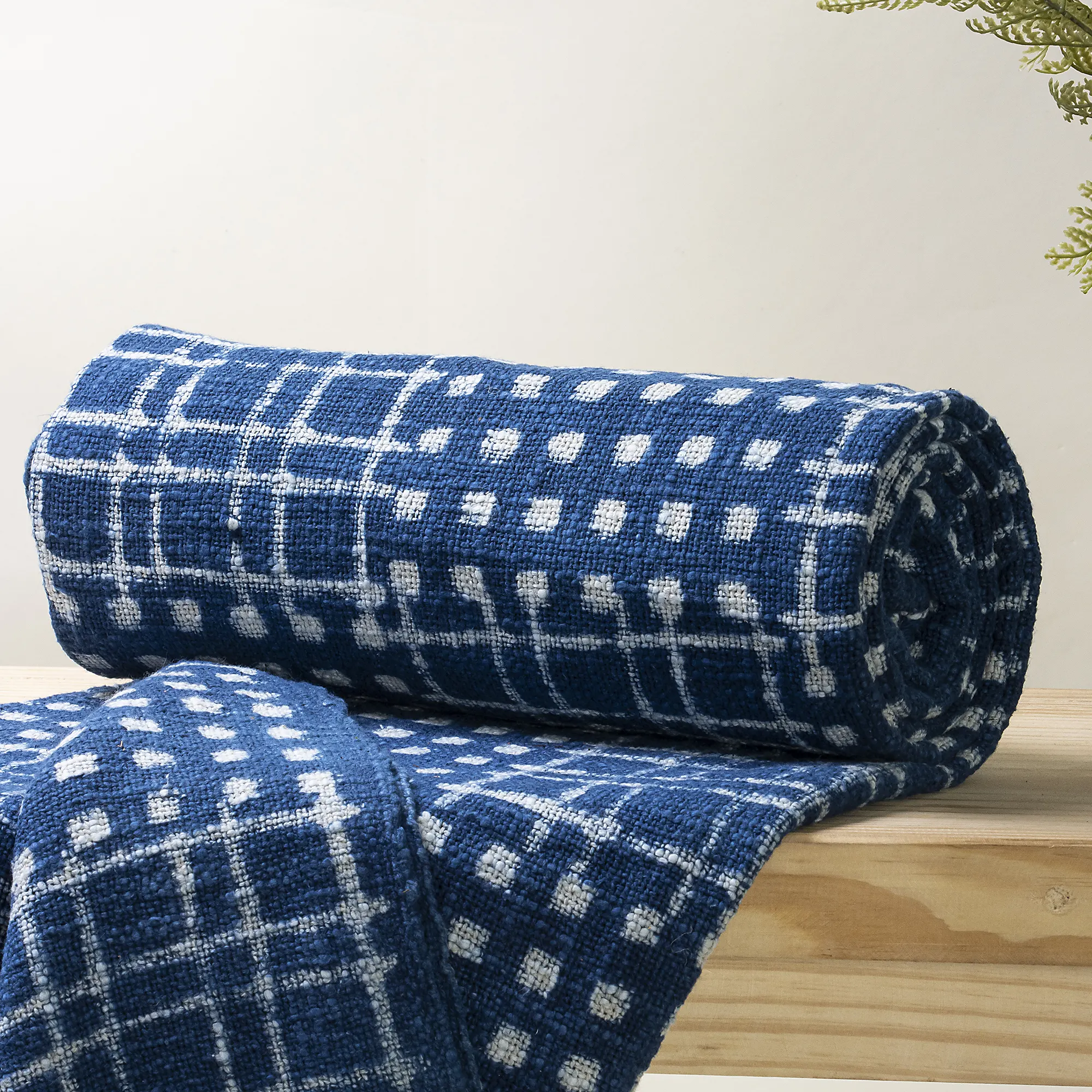 Organic Indigo Hand Block Printed Indian Throw Blanket - Image 5