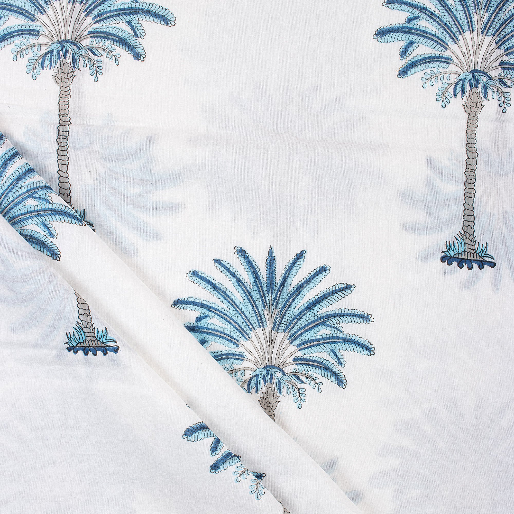 Handmade Palm Tree Block Print Cotton Fabric For Unstitched Suit Material