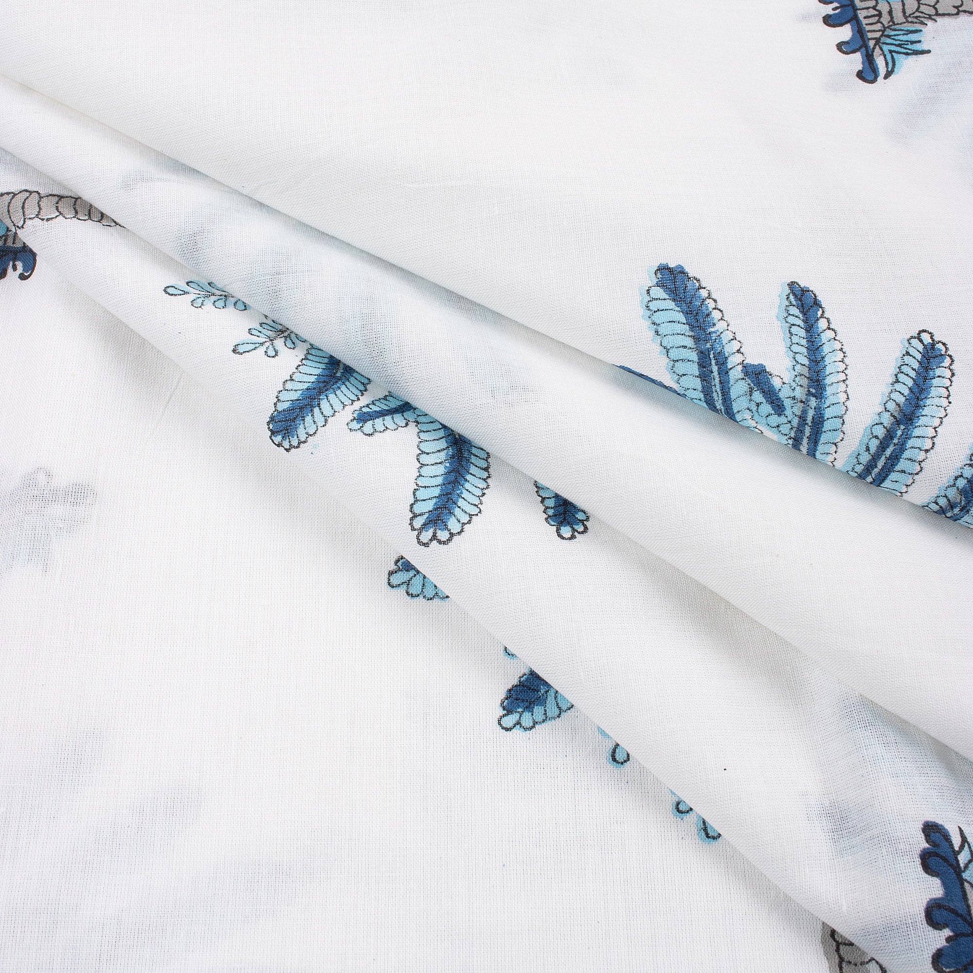 Handmade Palm Tree Block Print Cotton Fabric For Unstitched Suit Material - Image 2