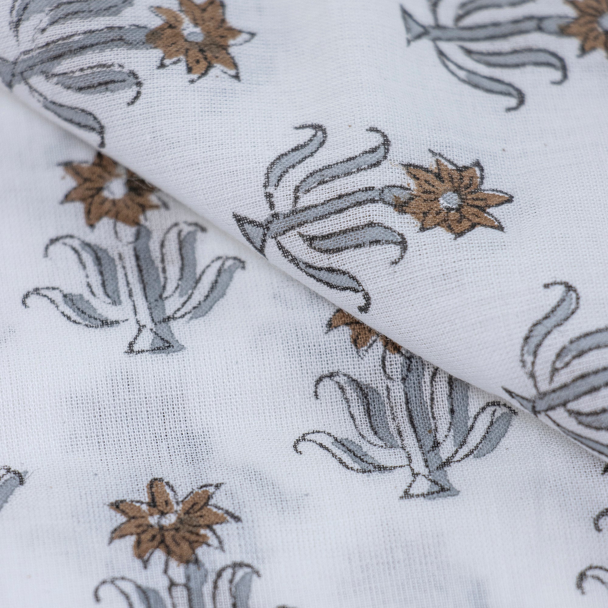 Block Printed Pure Cotton Floral Indian Cotton Fabric for Dress Making - Image 2