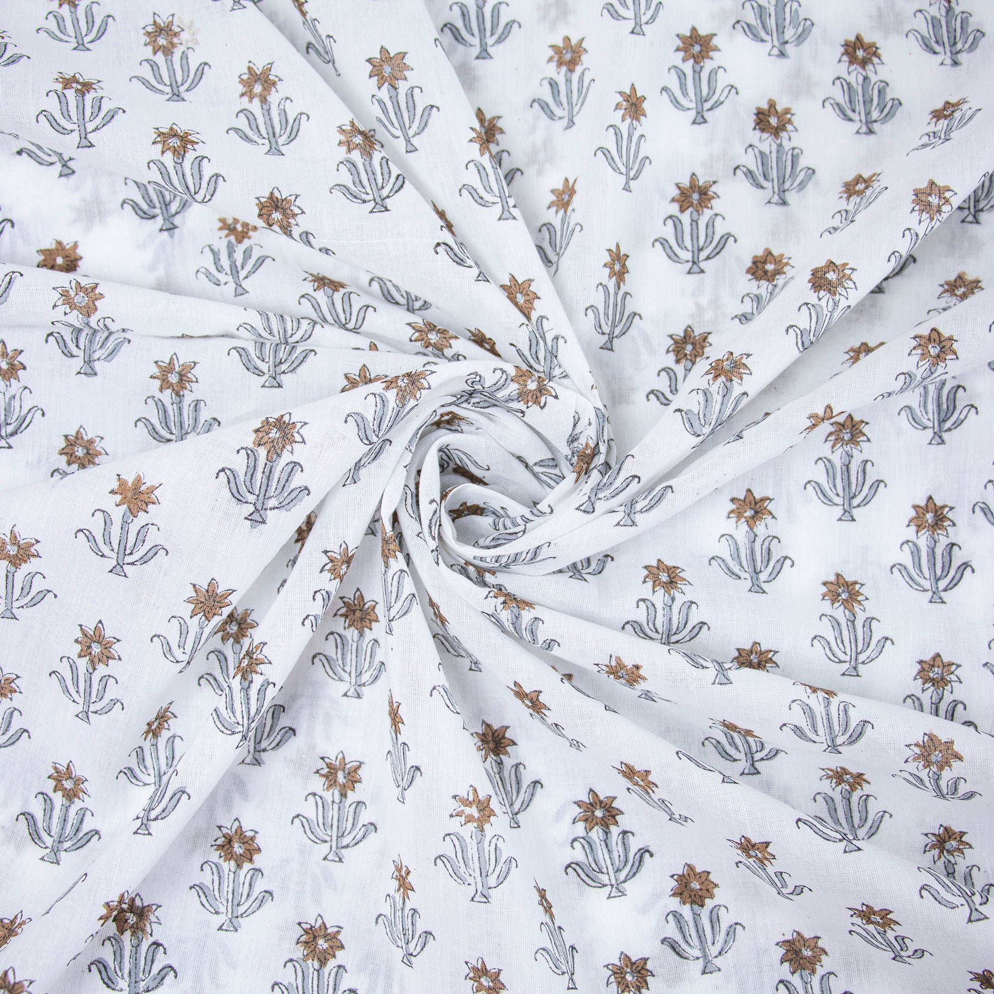 Block Printed Pure Cotton Floral Indian Cotton Fabric for Dress Making - Image 3