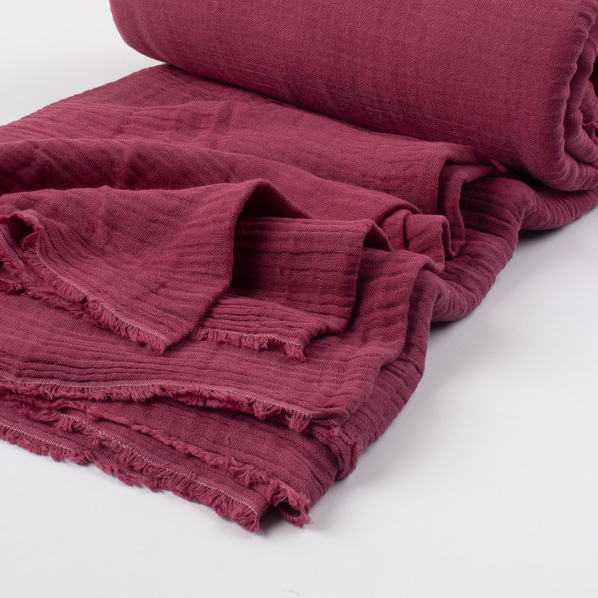 Handmade Dark Maroon Organic Cotton Gauze Fabric - Image 3