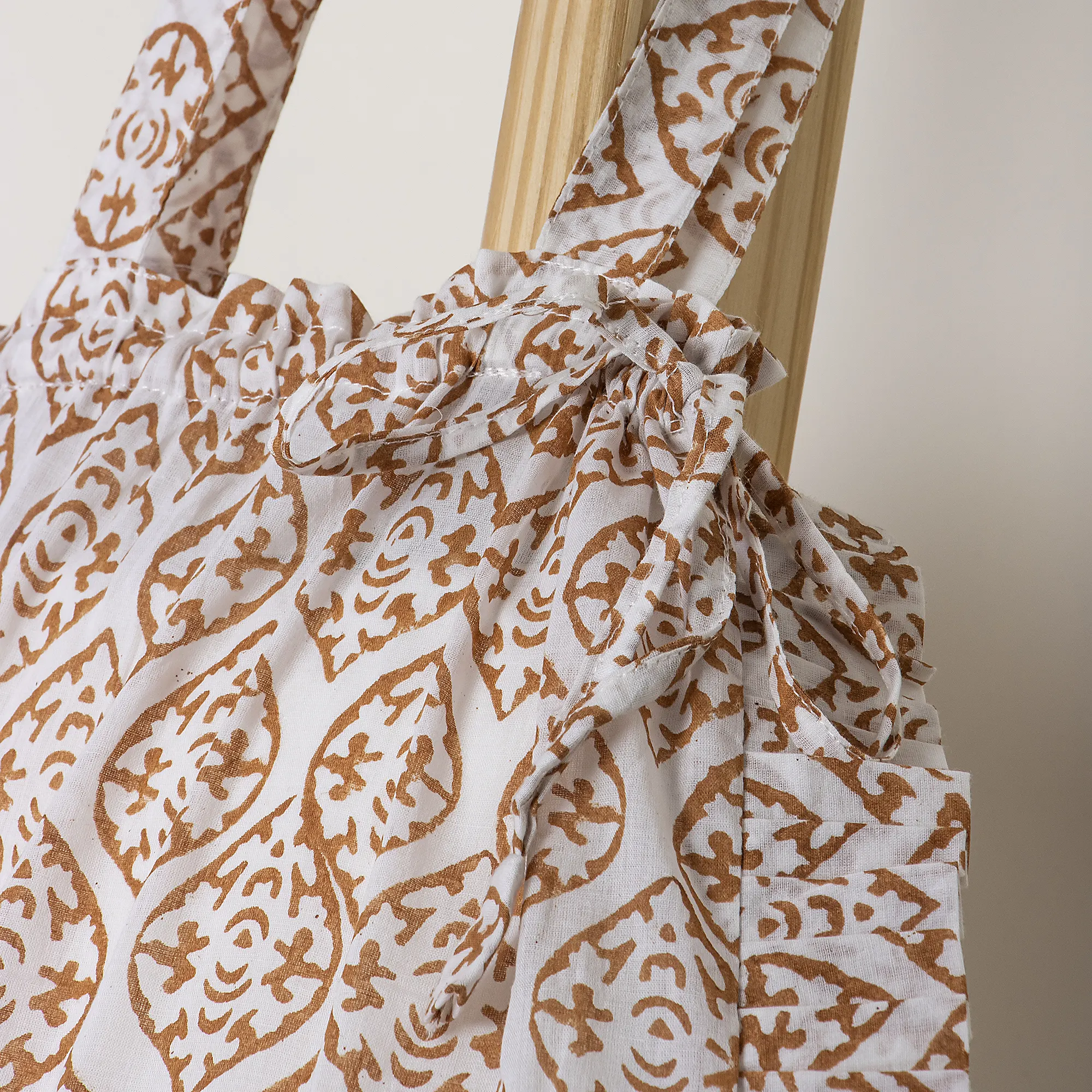 Brown Leaf Pure Cotton Block Printed Indian Women's Tote Bags - Image 7