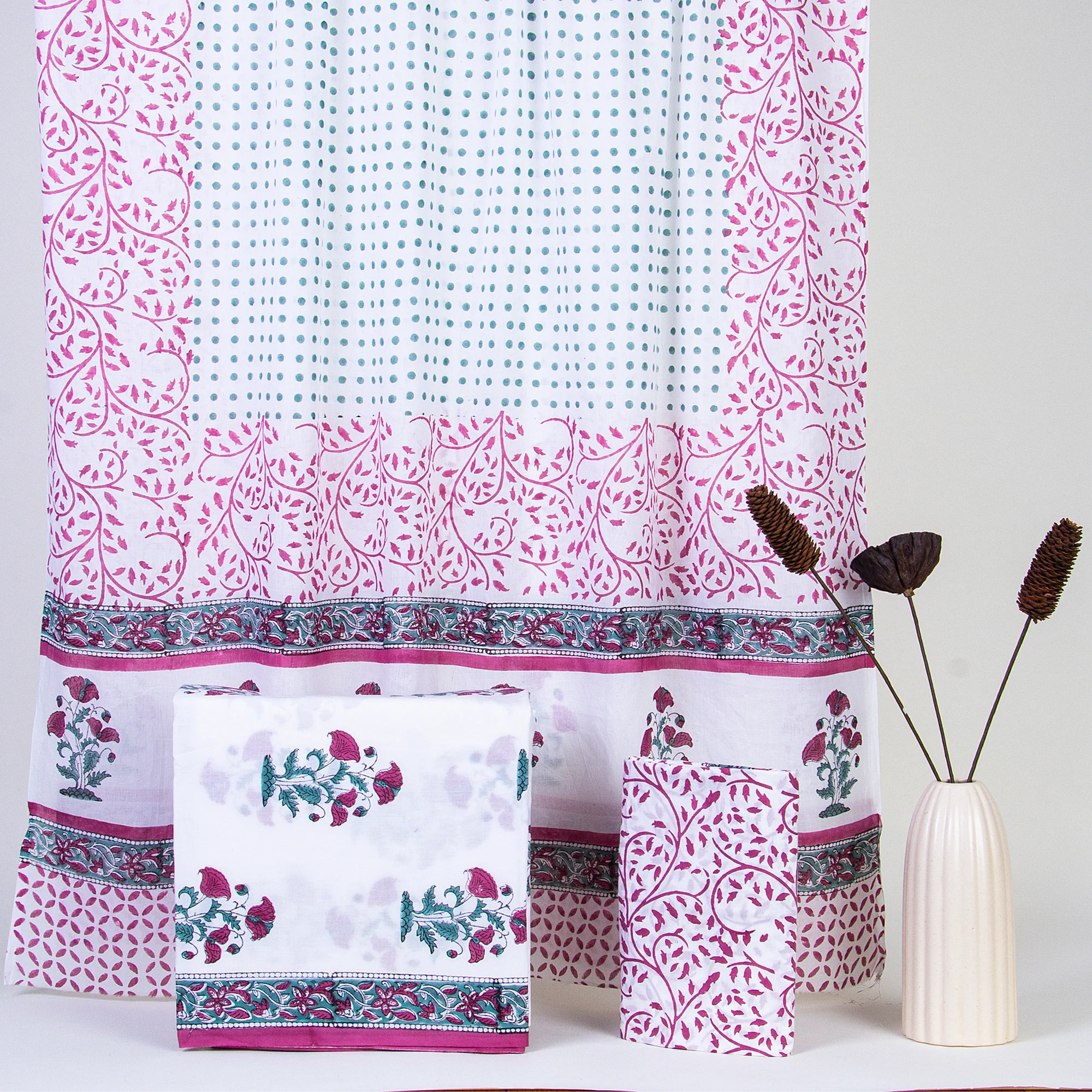 Handmade Floral Printed Woman 3PC Suit Set Cotton Dupatta