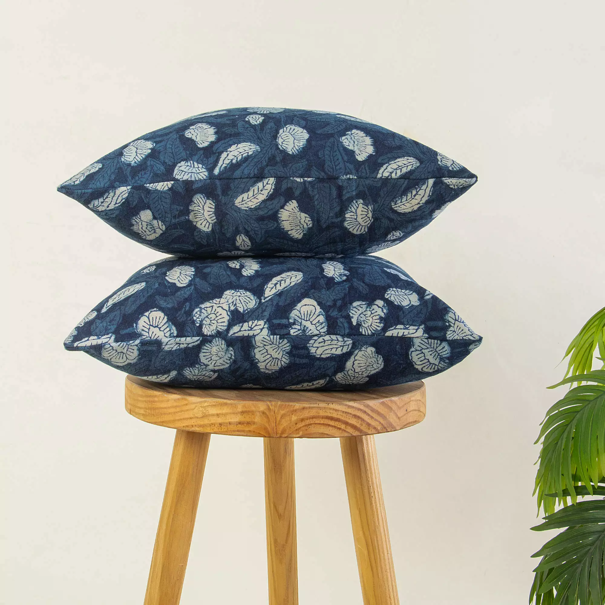 Handmade Floral Printed Cotton Canvas Cushion Cover - Image 2