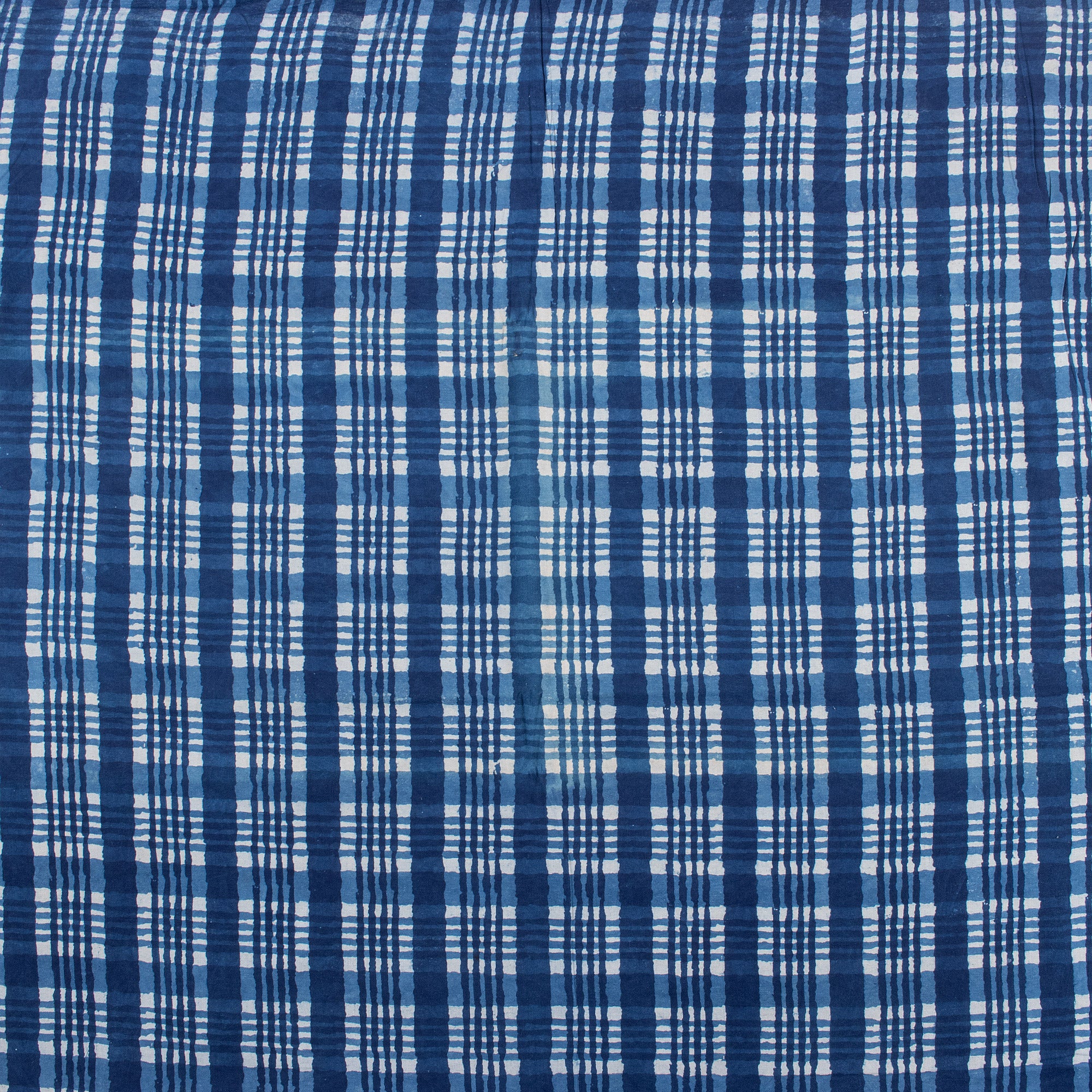 Handmade Indigo Blue Check Printed Cotton Fabric - Image 2