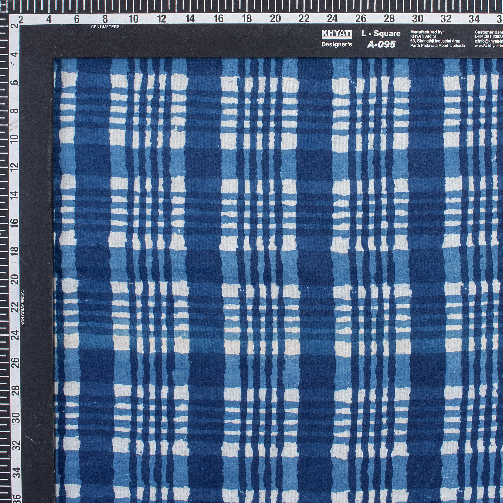 Handmade Indigo Blue Check Printed Cotton Fabric - Image 3