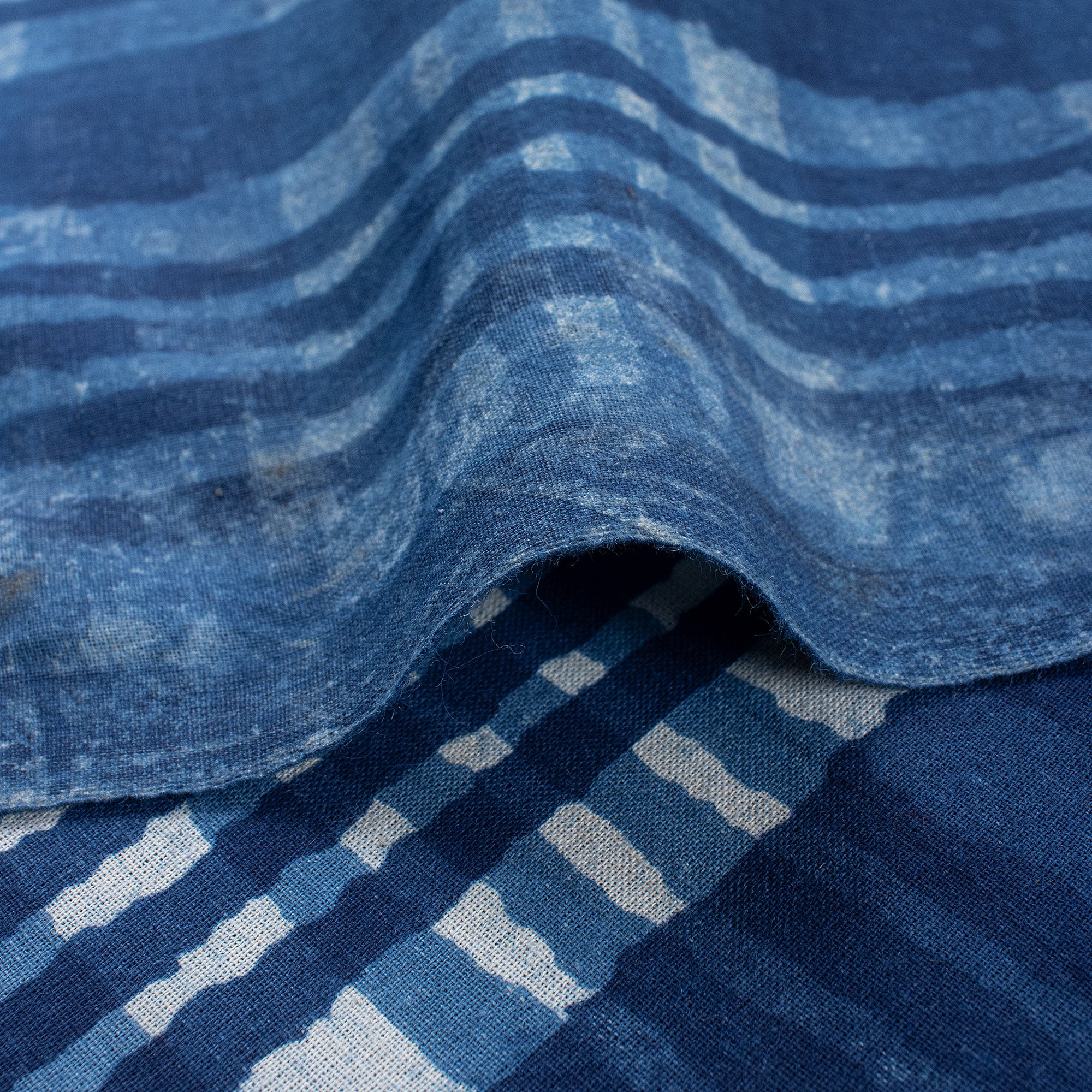 Handmade Indigo Blue Check Printed Cotton Fabric - Image 4