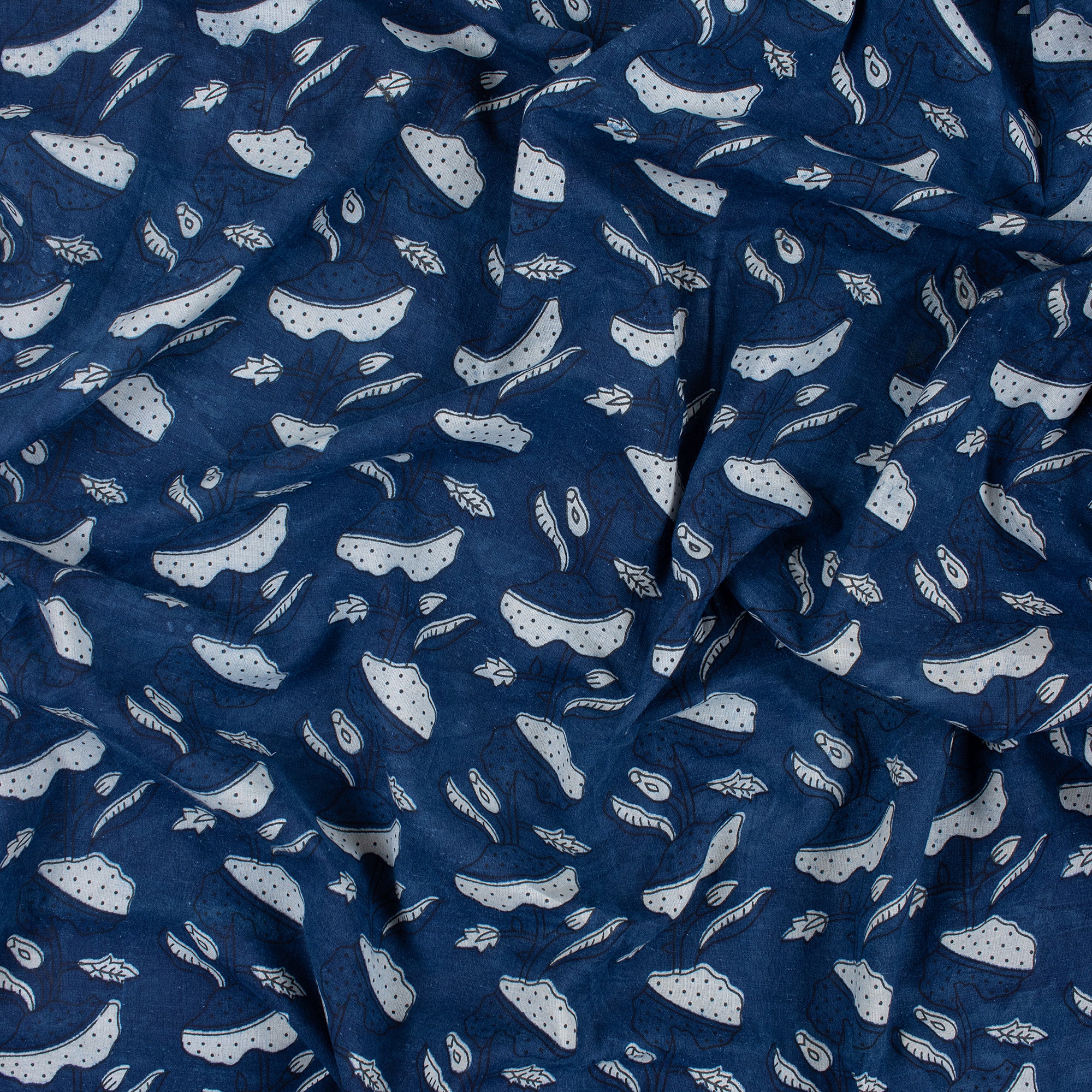 Indigo Blue Block Printed Handmade Floral Cotton Fabric Clothes - Image 3