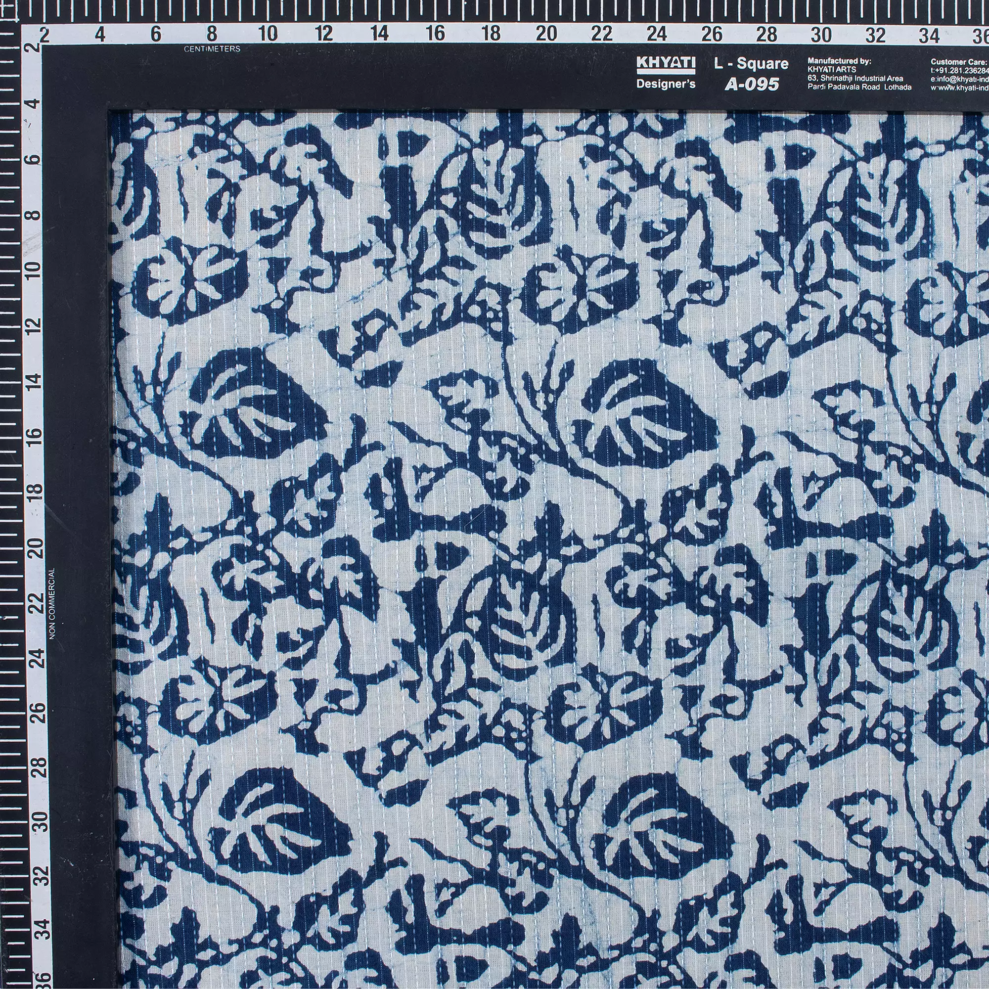 Handmade Indigo Leaf Print Cotton Kantha Fabric - Image 3
