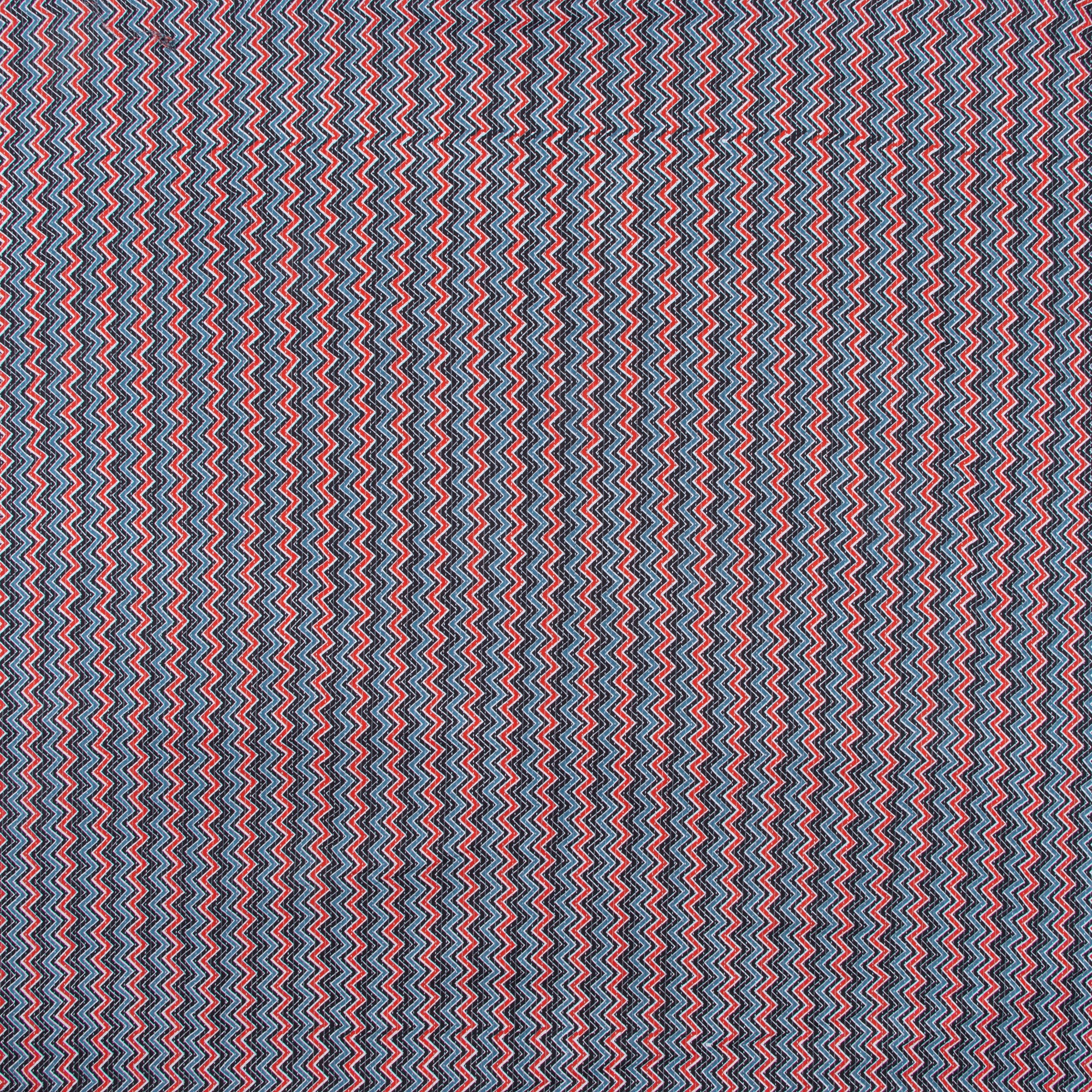 Multicolor Handmade Zig Zag Print Kantha Cotton Running Fabric - Image 4