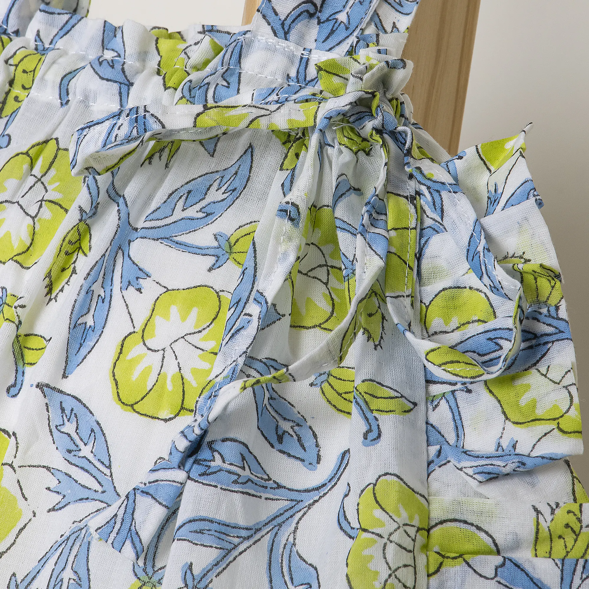 Sustainable Multicolor Hand Printed Pure Cotton Cloth Ruffle Tote Bags - Image 7