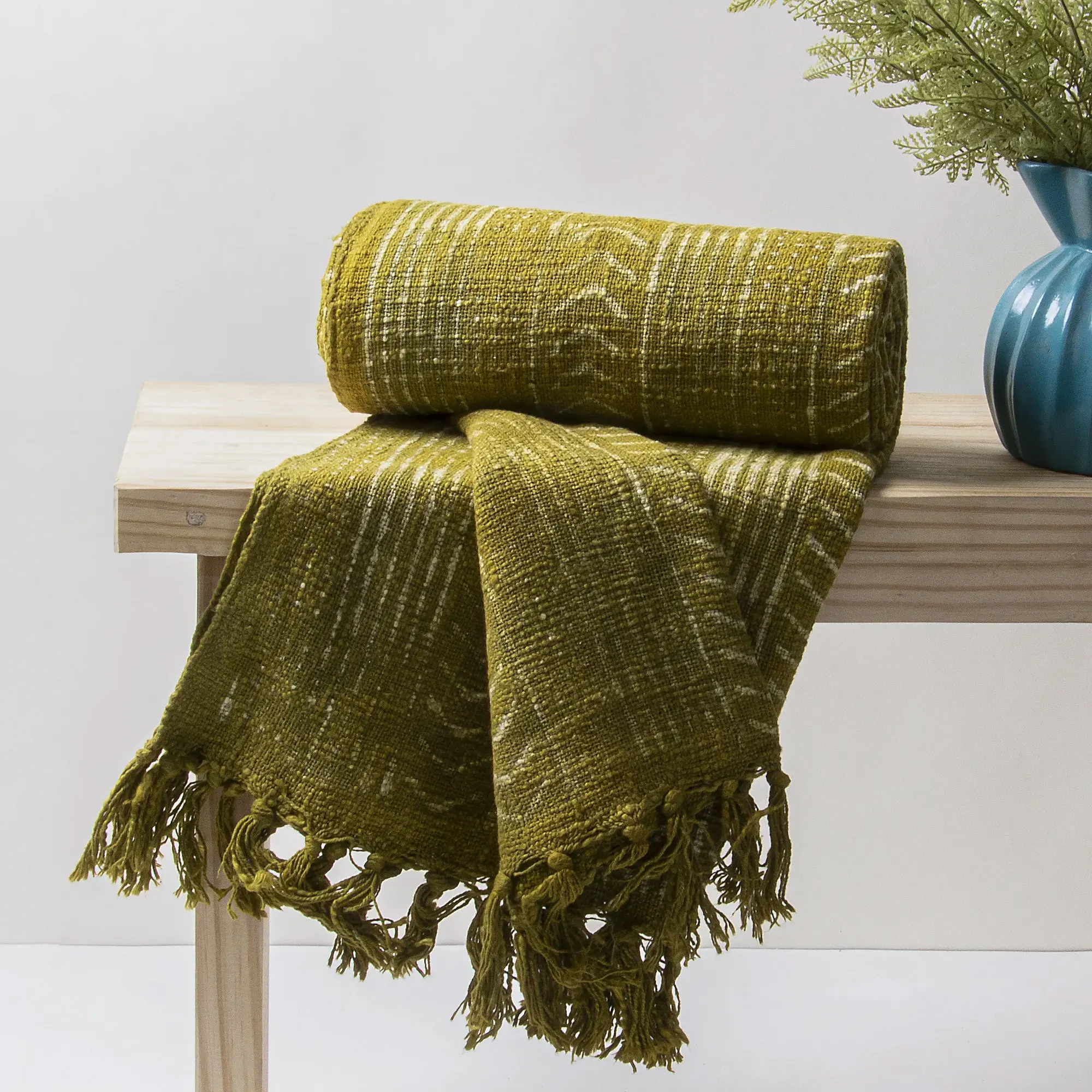 Organic Floral Green Hand Block Printed Pure Cotton Chair Throw Blanket - Image 2