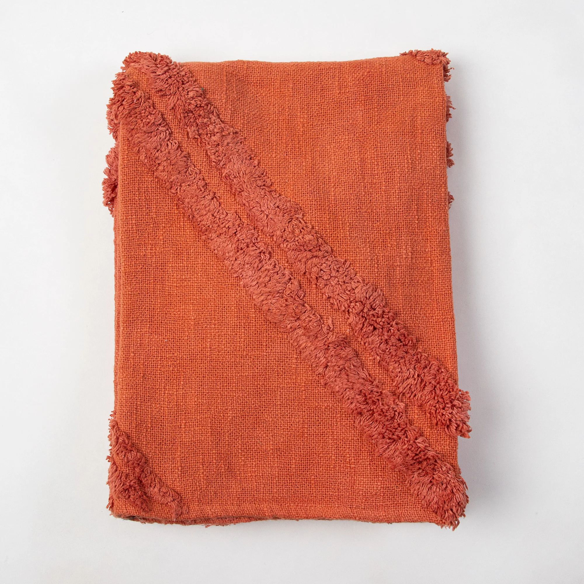 Handmade Solid Orange Cotton Tufted Throw Blanket - Image 4