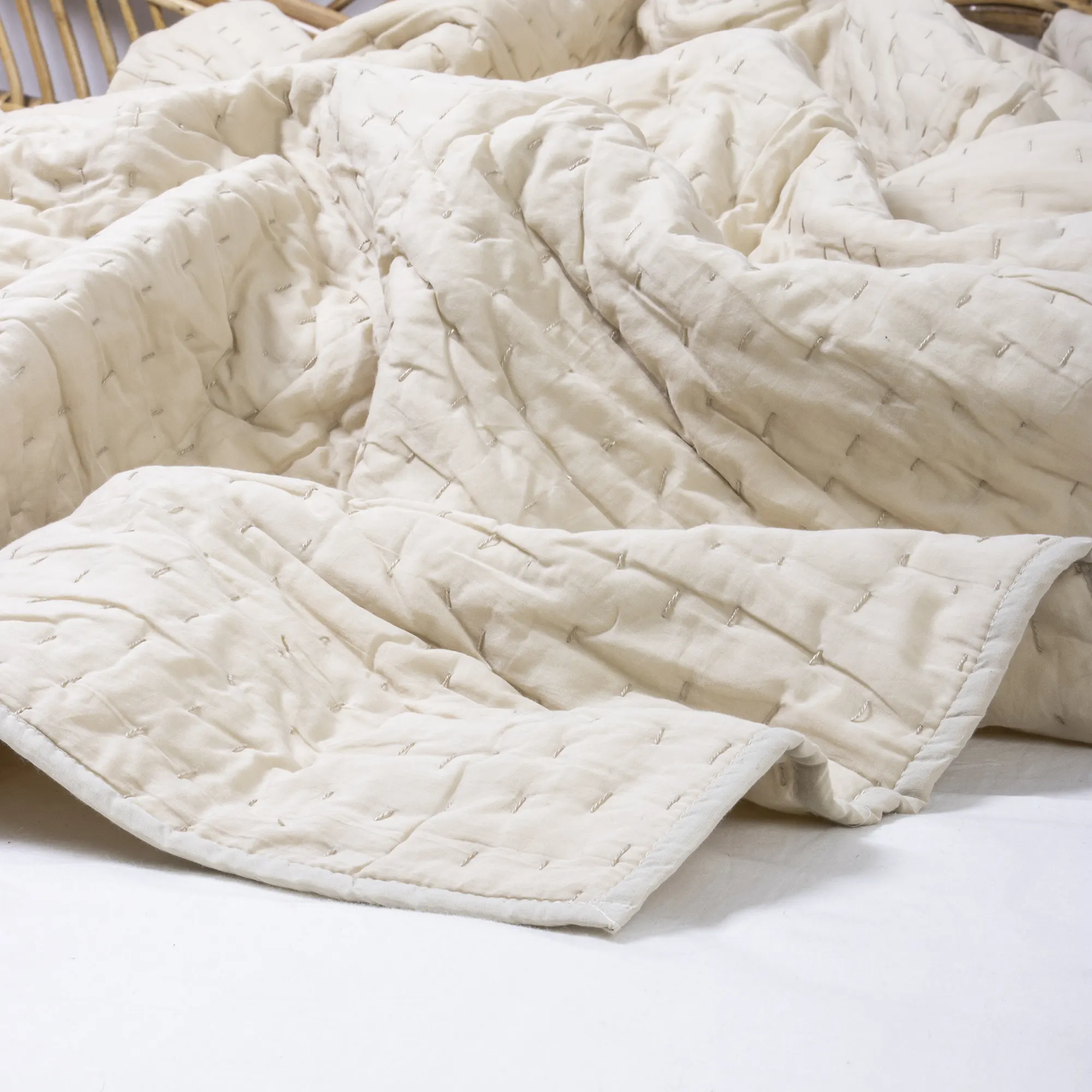 Indian Handmade Solid Hand Stitched Cotton Kantha Blankets - Image 4