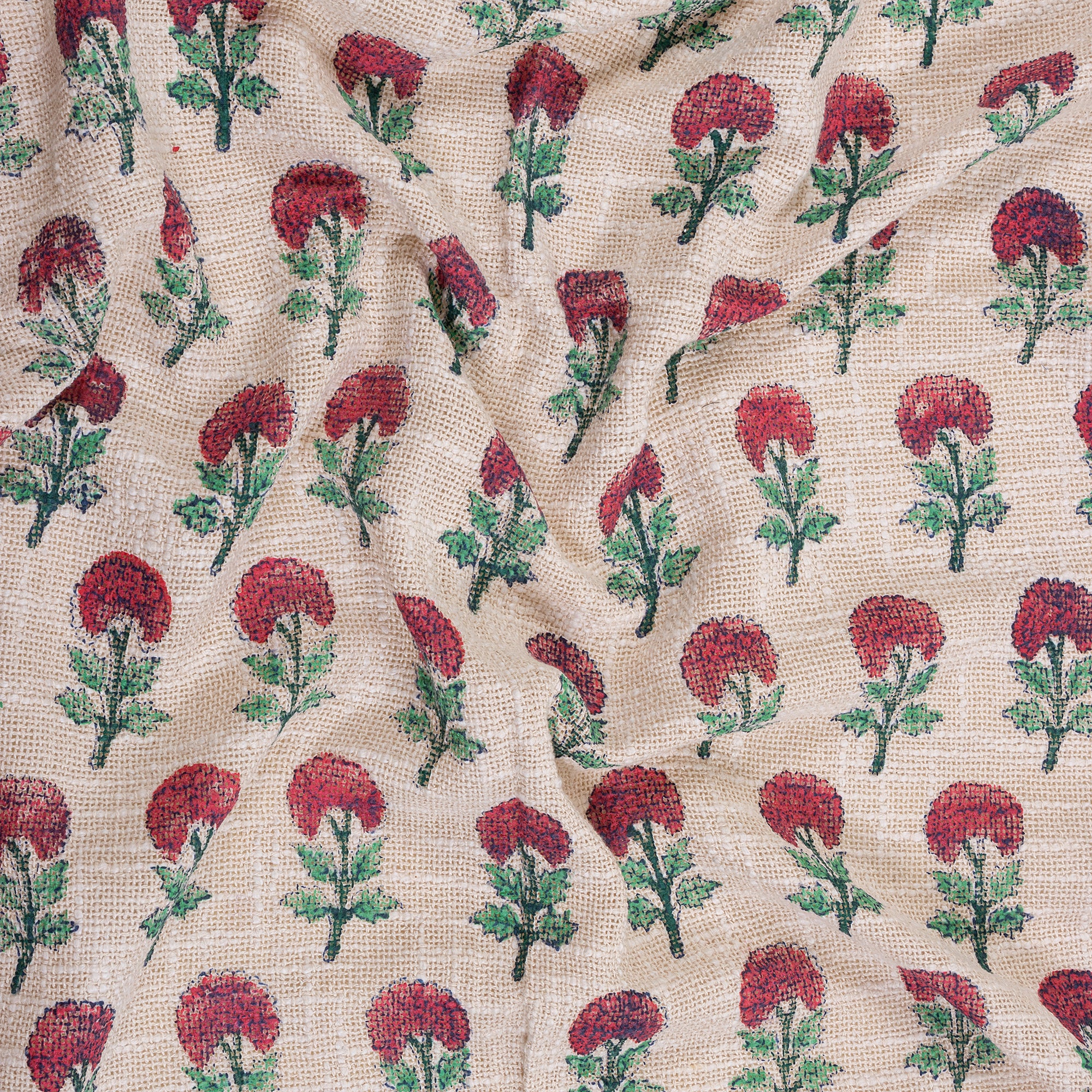 Handmade Block Printed Pure Cotton Red Floral Bed Throw Blanket - Image 2