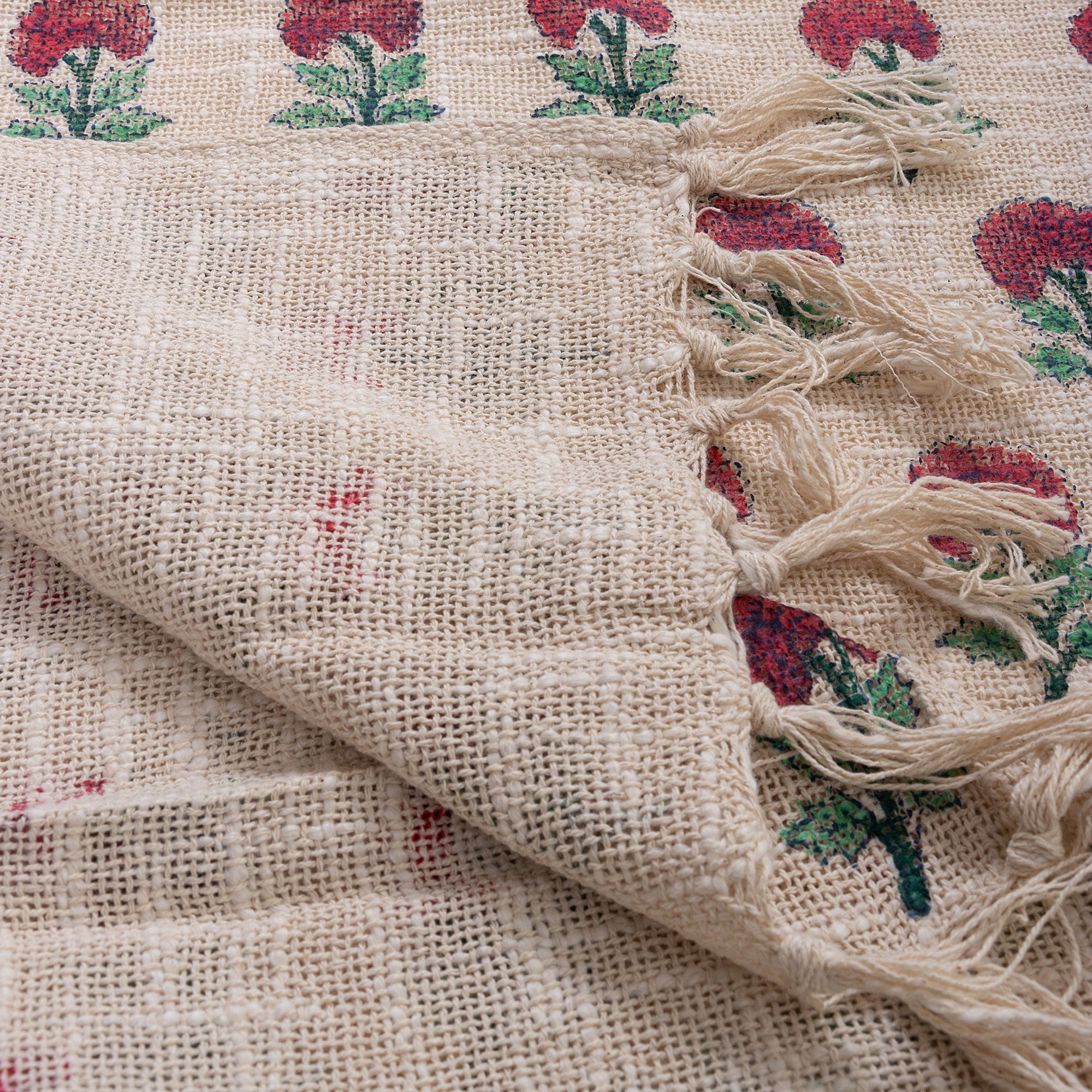 Handmade Block Printed Pure Cotton Red Floral Bed Throw Blanket - Image 4