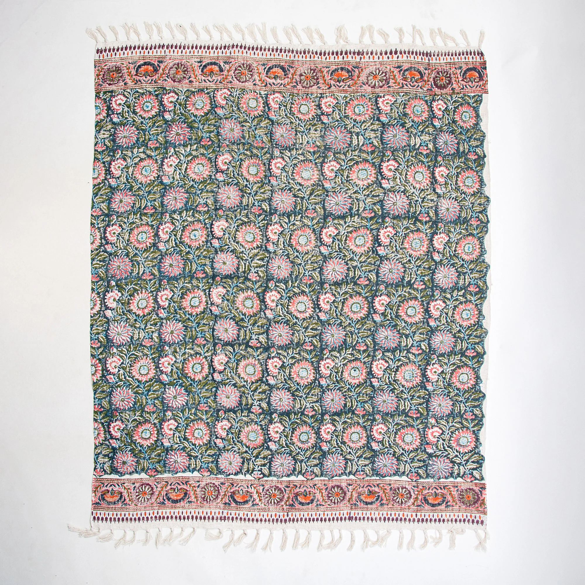 Indian Floral Hand Block Printed Pure Cotton Throw Blanket - Image 5