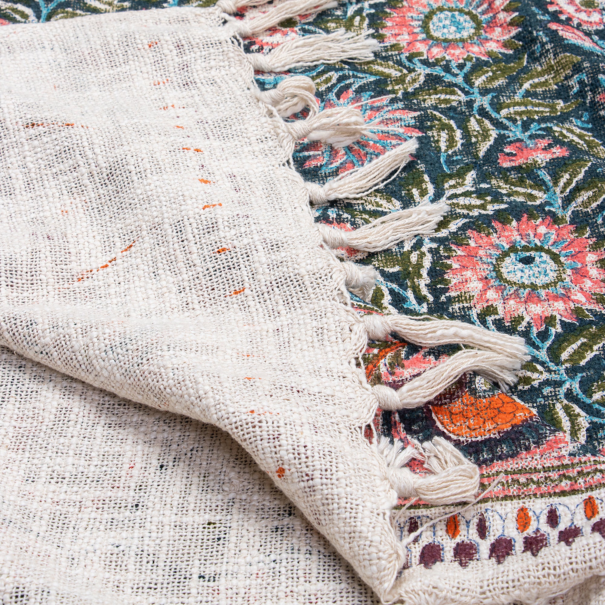 Indian Floral Hand Block Printed Pure Cotton Throw Blanket - Image 6