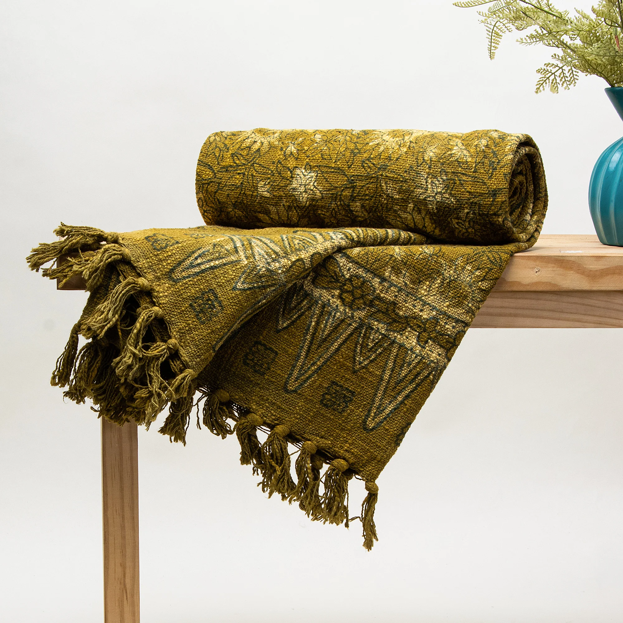 Exclusive Indian Floral Hand Block Printed Cotton Throw Blanket - Image 2