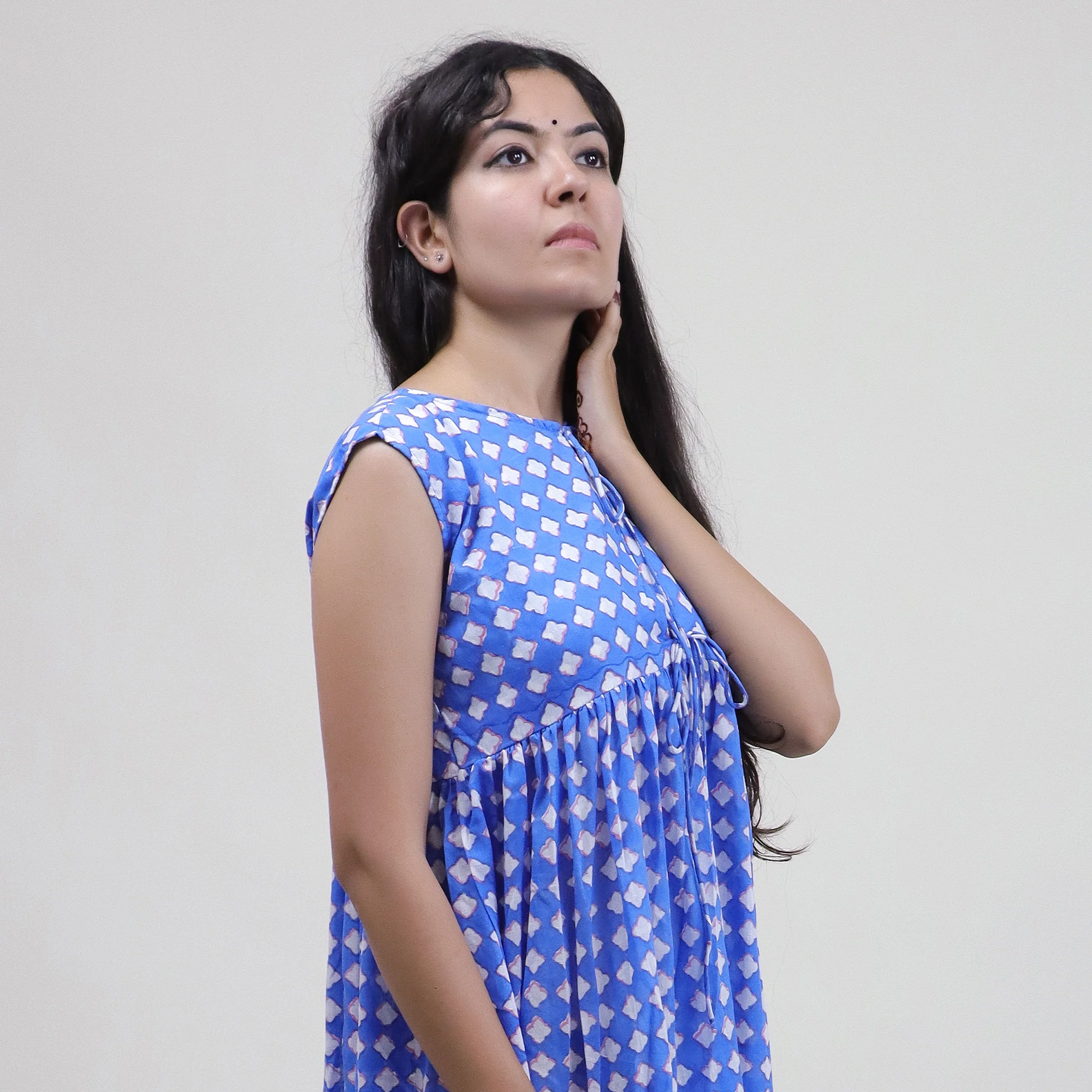Indian Block Printed Floral Stylish Women Midi Dress - Image 4