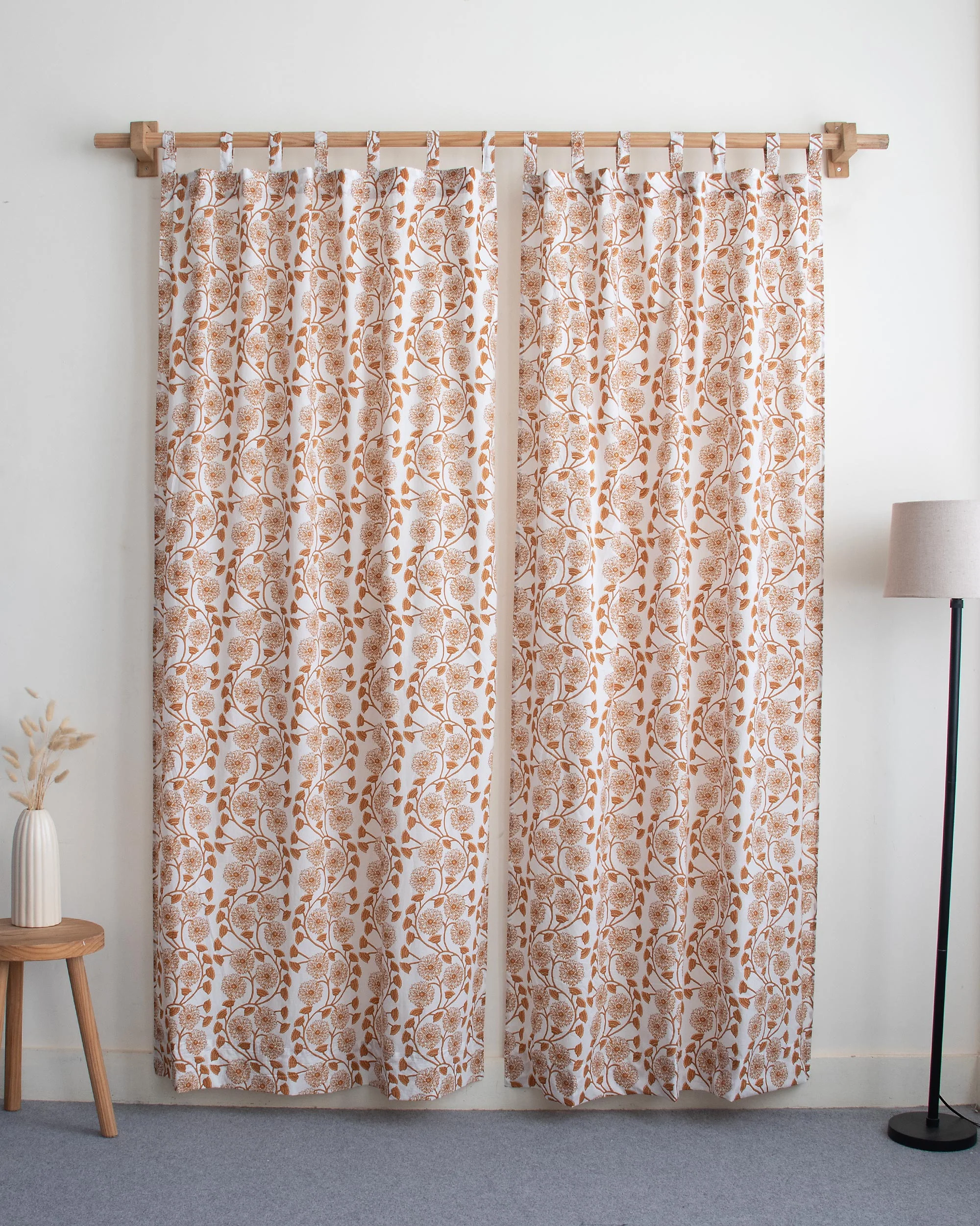 Indian Floral Block Printed Cotton Curtains for Dining Room - Image 2
