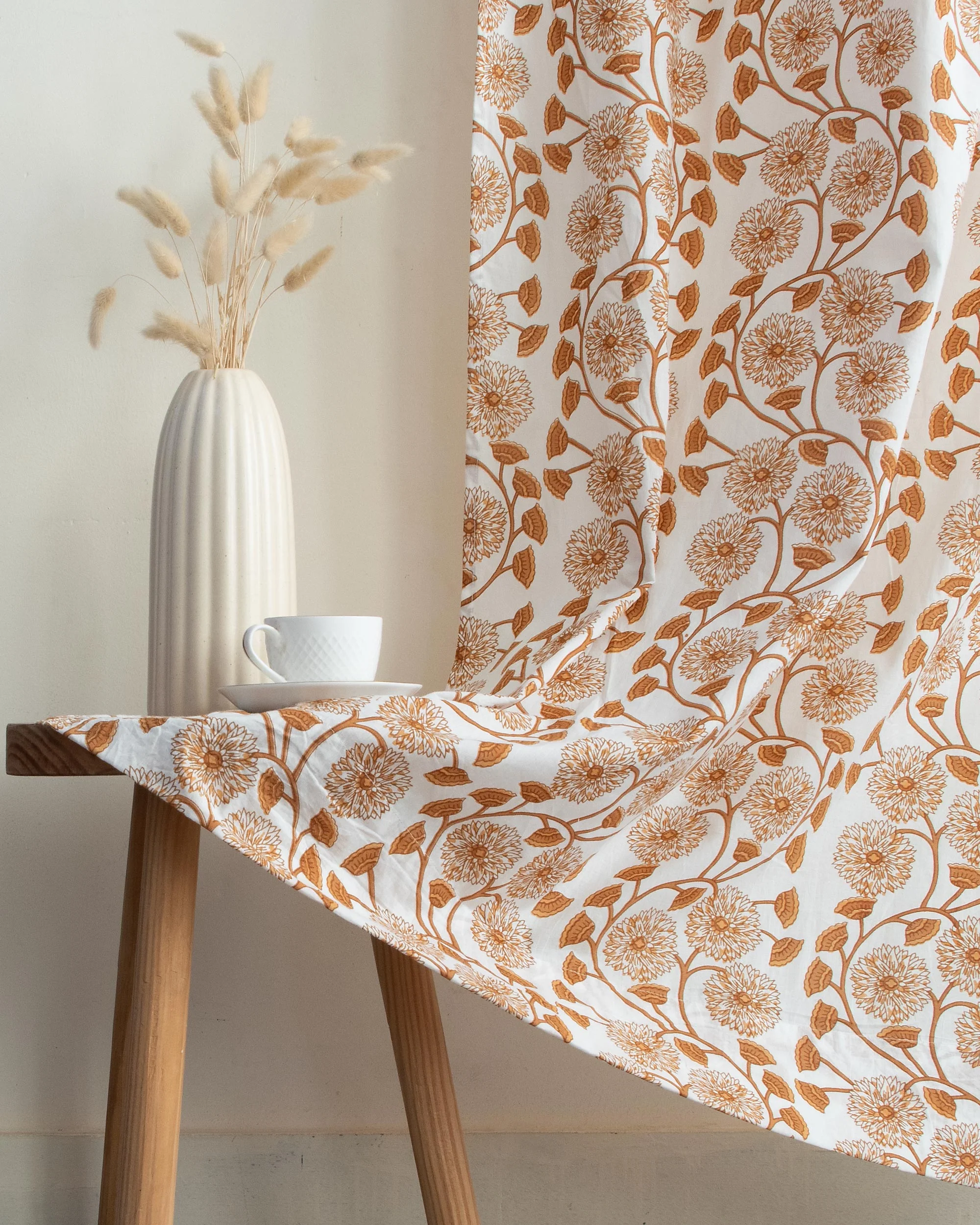 Indian Floral Block Printed Cotton Curtains for Dining Room - Image 4