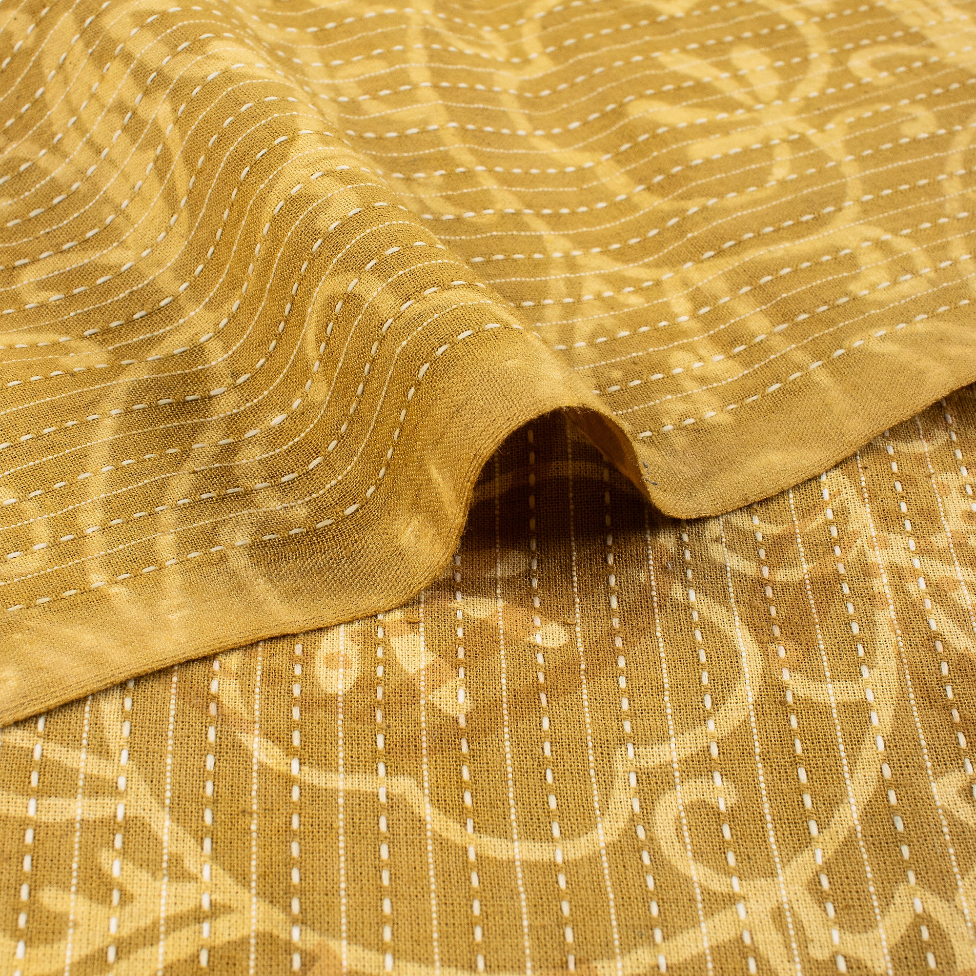 Indian Block Printed Handmade Dabu Kantha Fabric By The Yard - Image 4