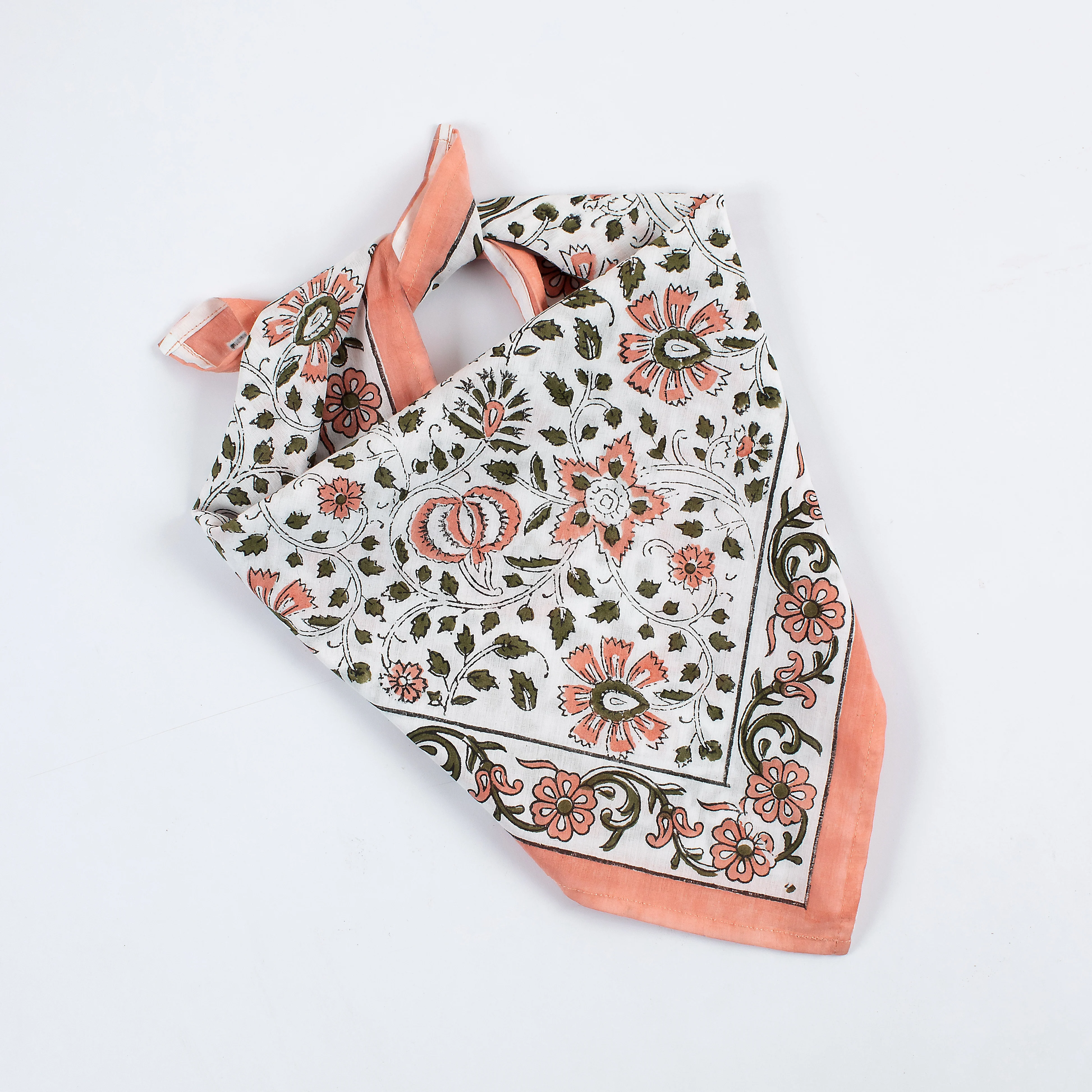 Indian Block Printed Orange Floral Cotton Hair Bandanas - Image 3