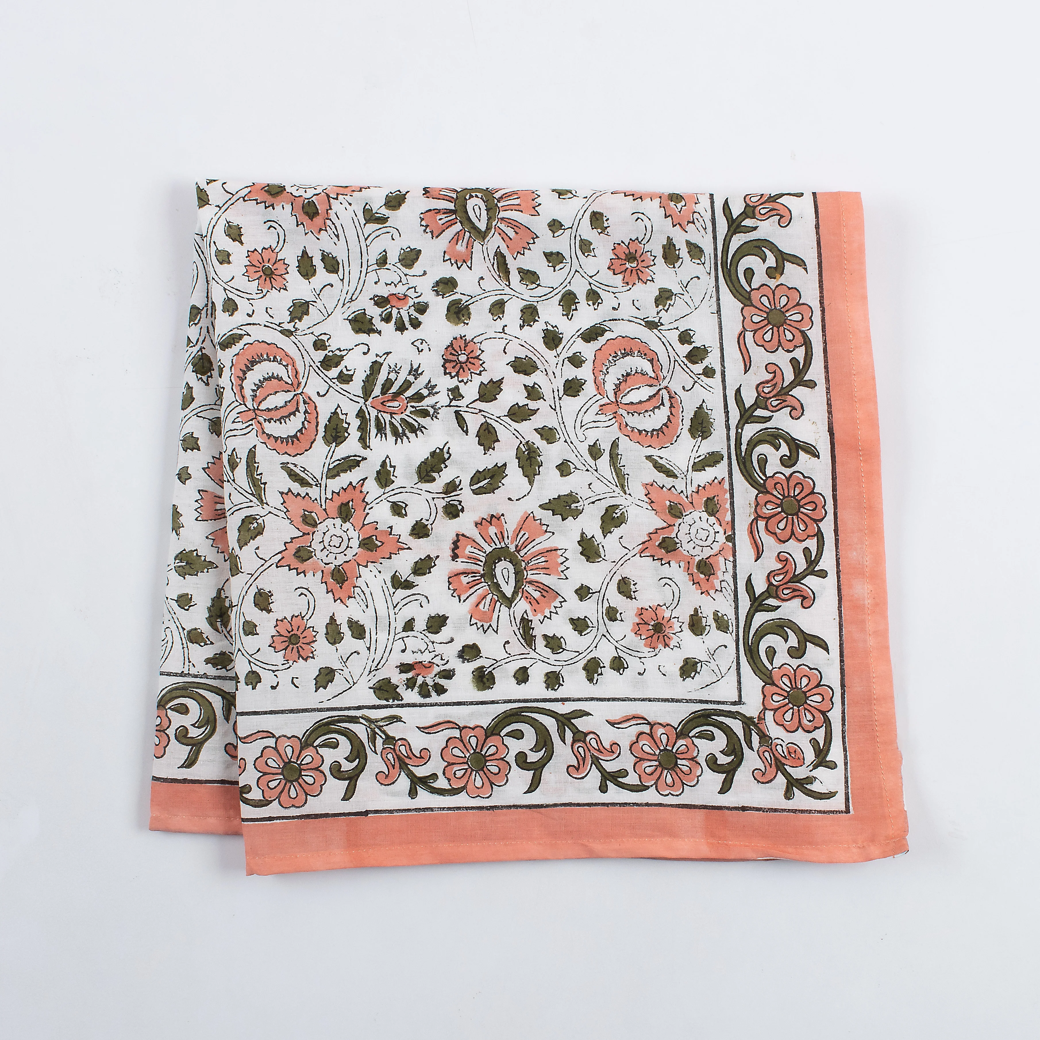 Indian Block Printed Orange Floral Cotton Hair Bandanas - Image 6