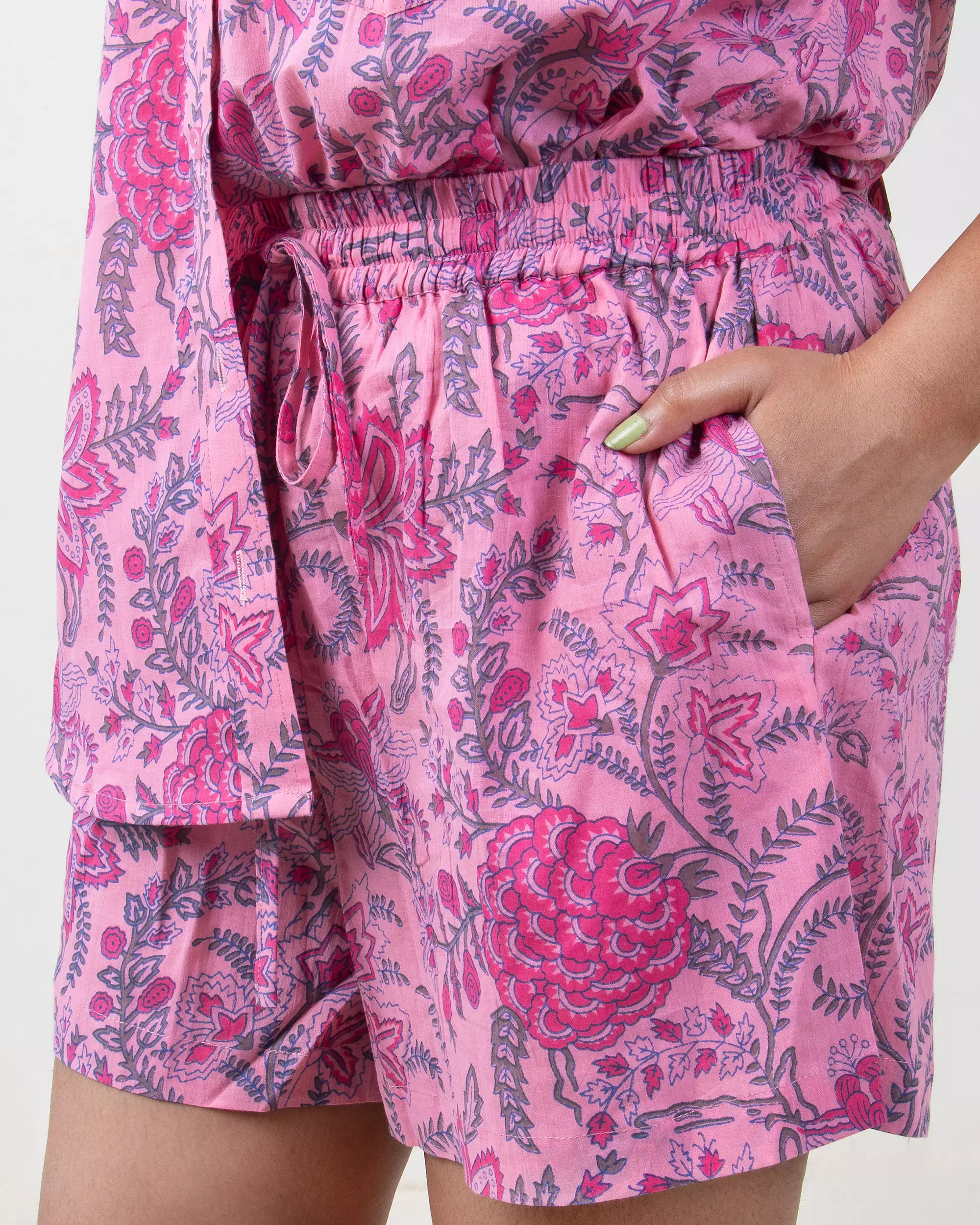 Indian Block Printed Pink Floral Cotton Women's Cord Set - Image 3
