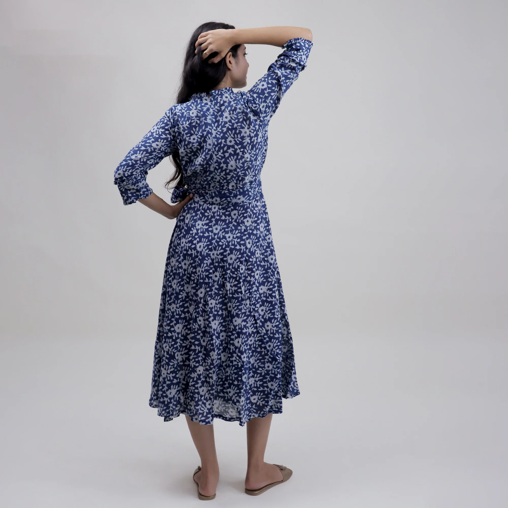 Indian Floral Cotton Midi Dress For Women's - Image 3