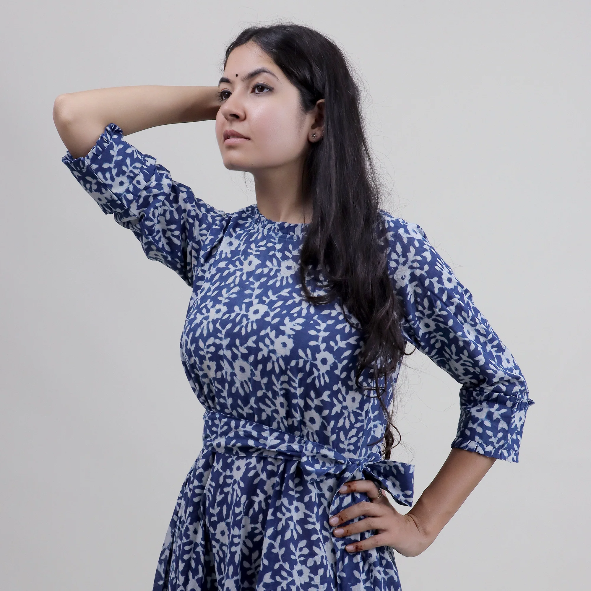 Indian Floral Cotton Midi Dress For Women's - Image 4