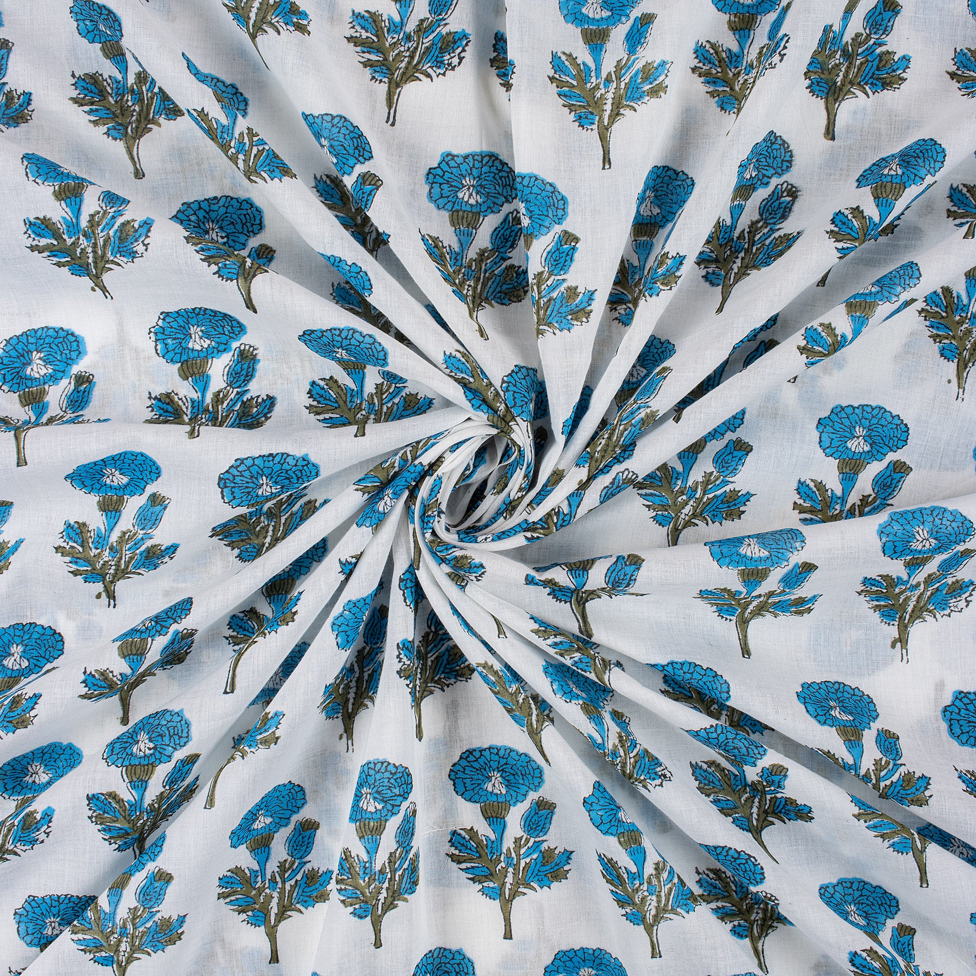 Indian Floral Hand Block Printed Fabric - Image 2