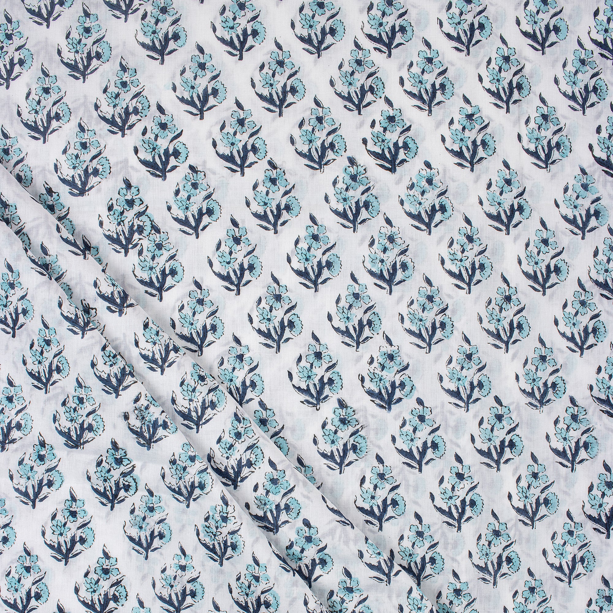 Indian Floral Hand Block Printed Fabric for Dress Material