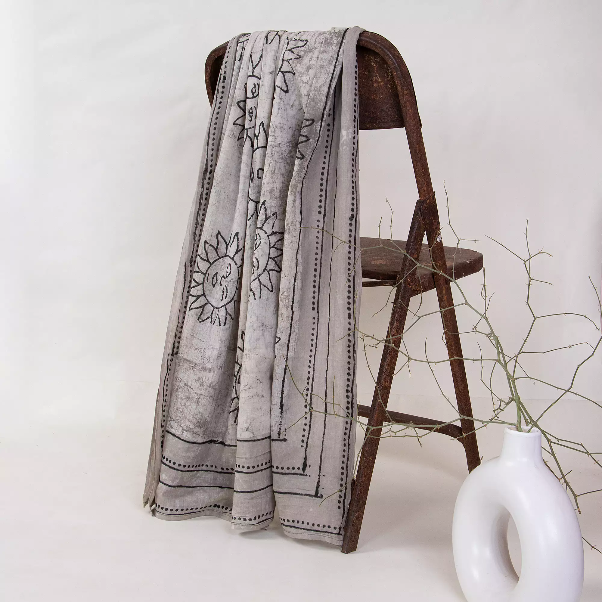 Indian Brown Cotton Dupatta Hand Block Printed - Image 5