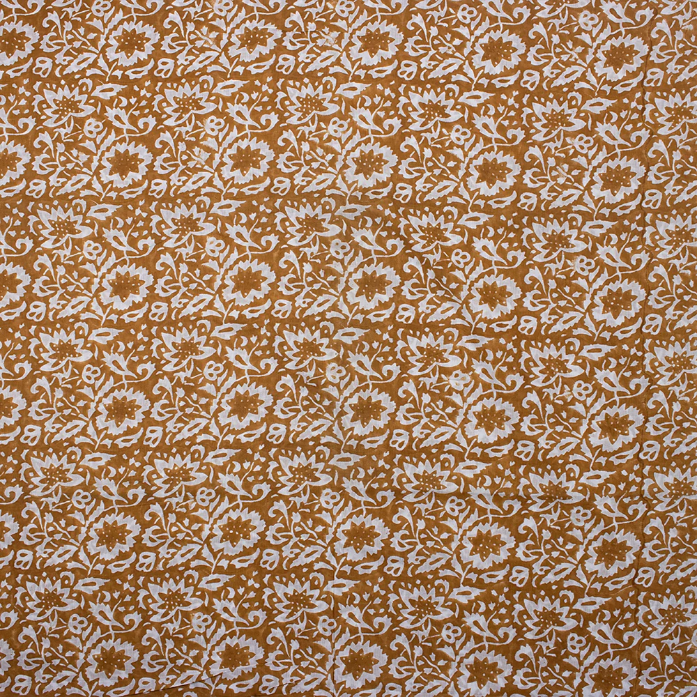 Indian Brown Floral Cotton Hand Block Printed Fabric - Image 5