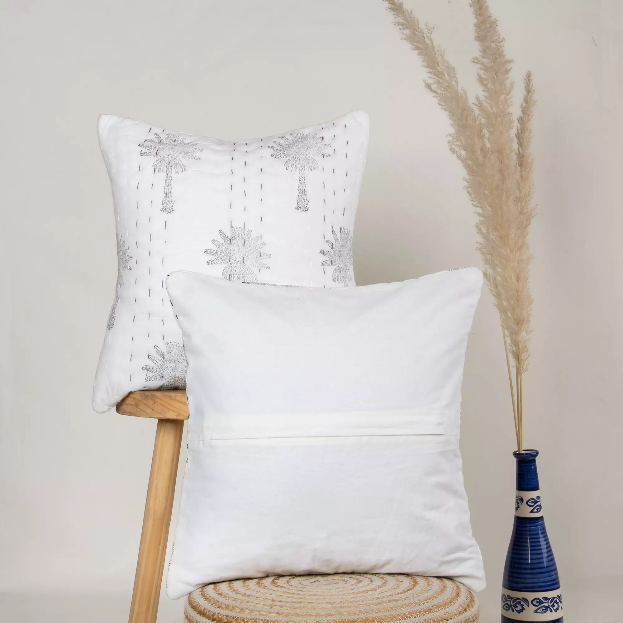 Indian Cotton Quilted Kantha Cushion Covers - Image 2