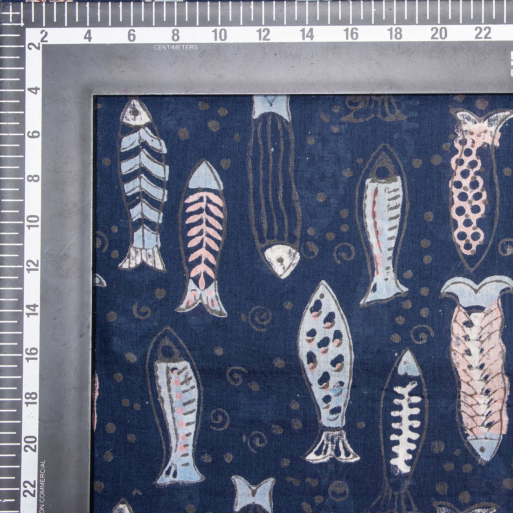 Indian Fish Indigo Hand Block Print Cotton Fabric - Image 3