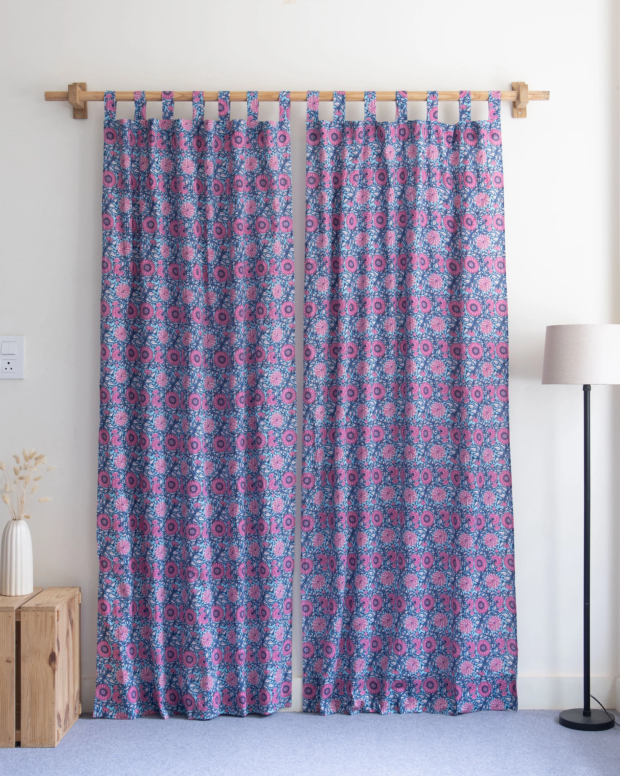 Floral Block Printed Organic Cotton Curtains - Image 2