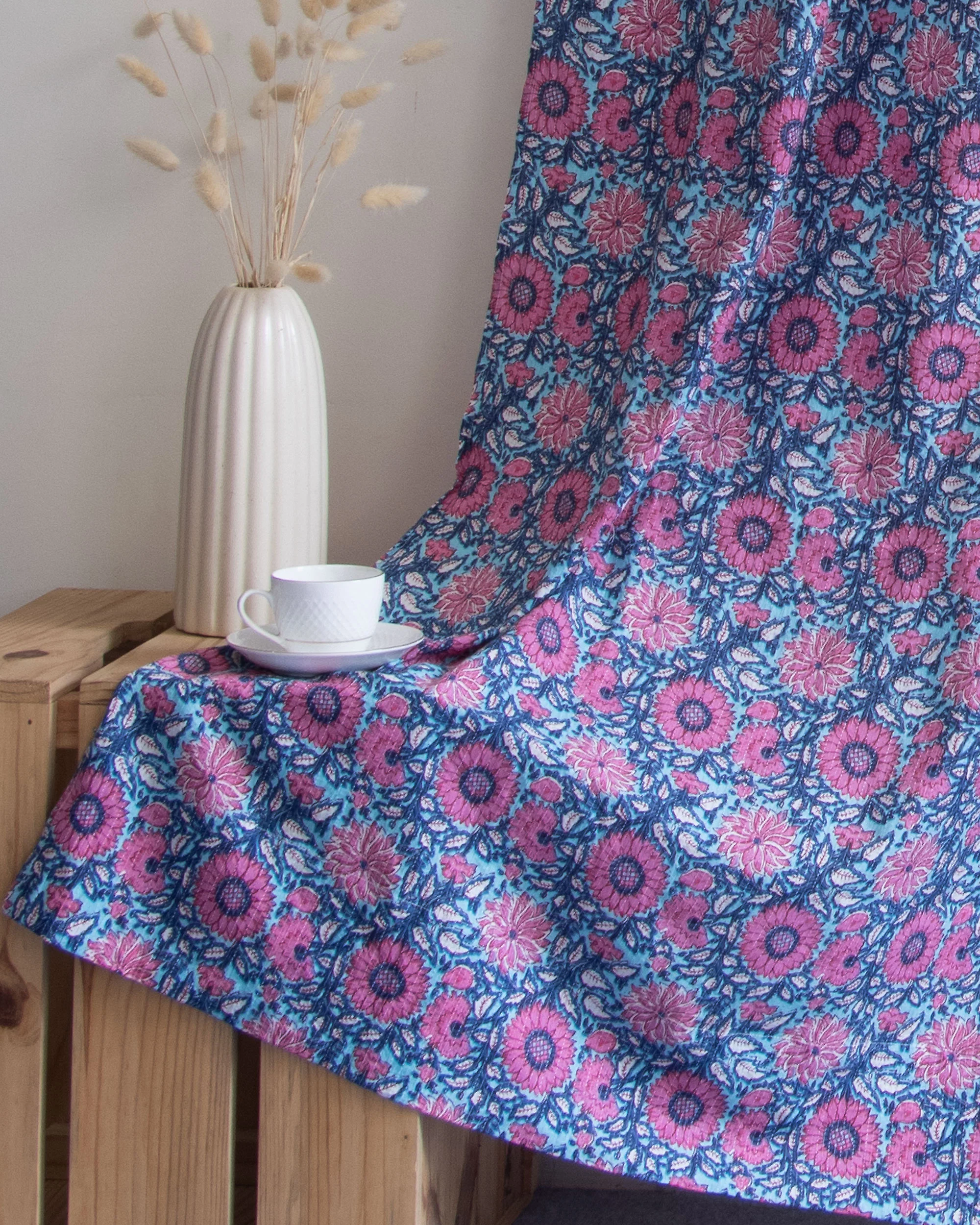 Floral Block Printed Organic Cotton Curtains - Image 4