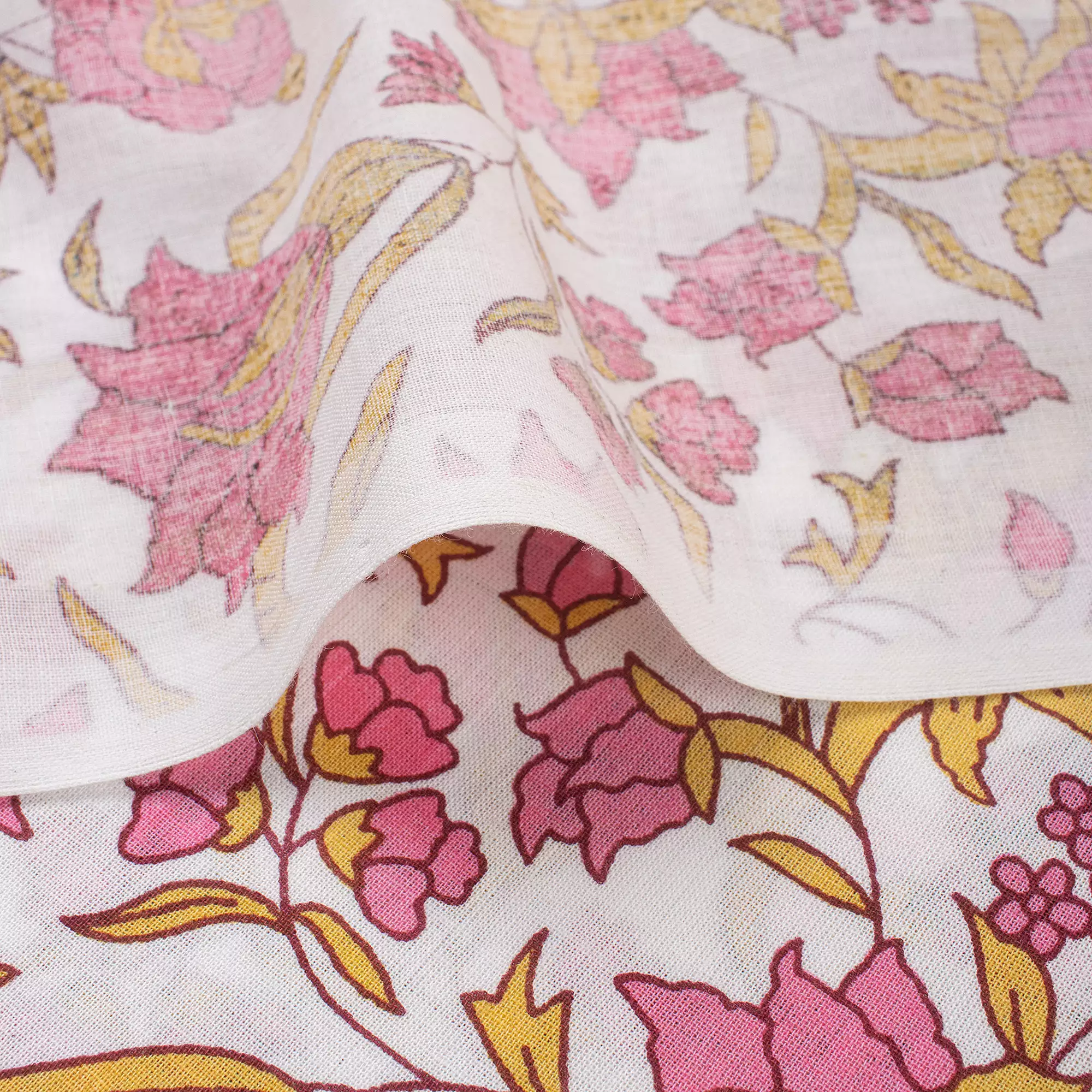 Indian Floral Hand Block Printed Fabric - Image 2