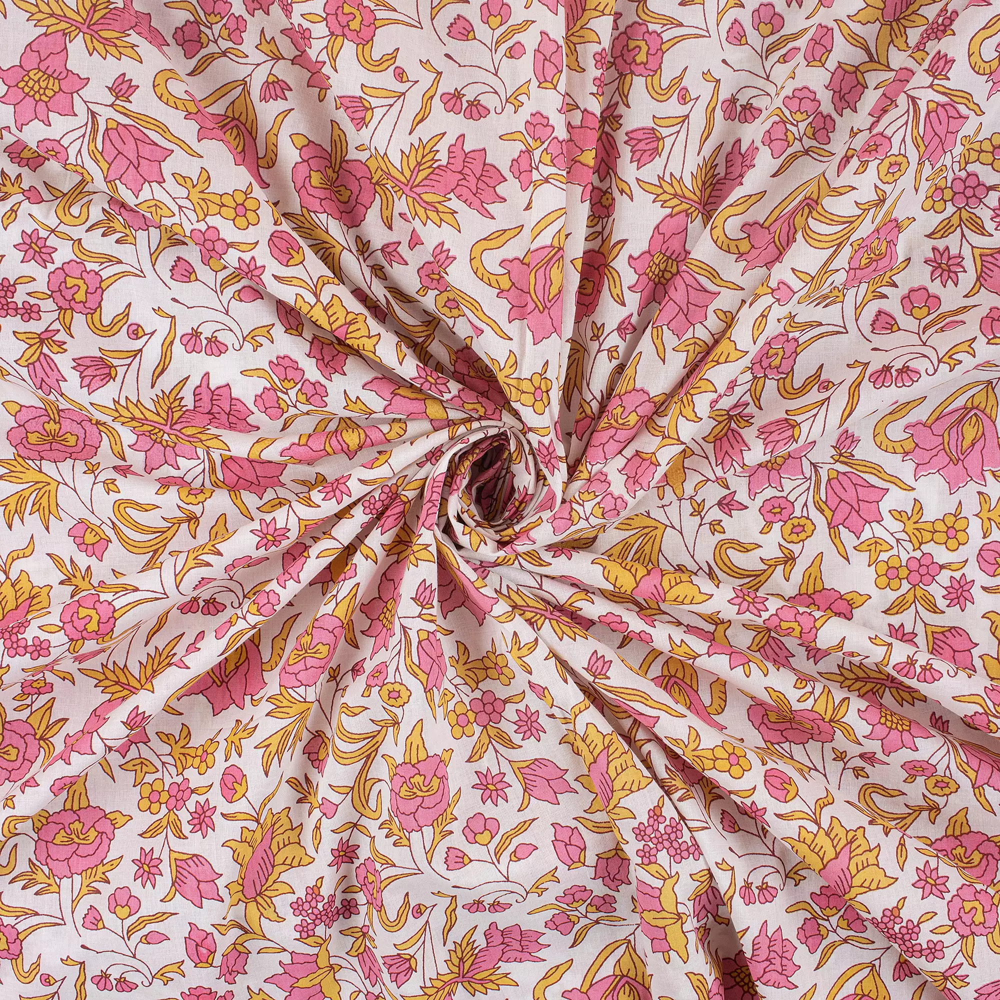 Indian Floral Hand Block Printed Fabric - Image 4