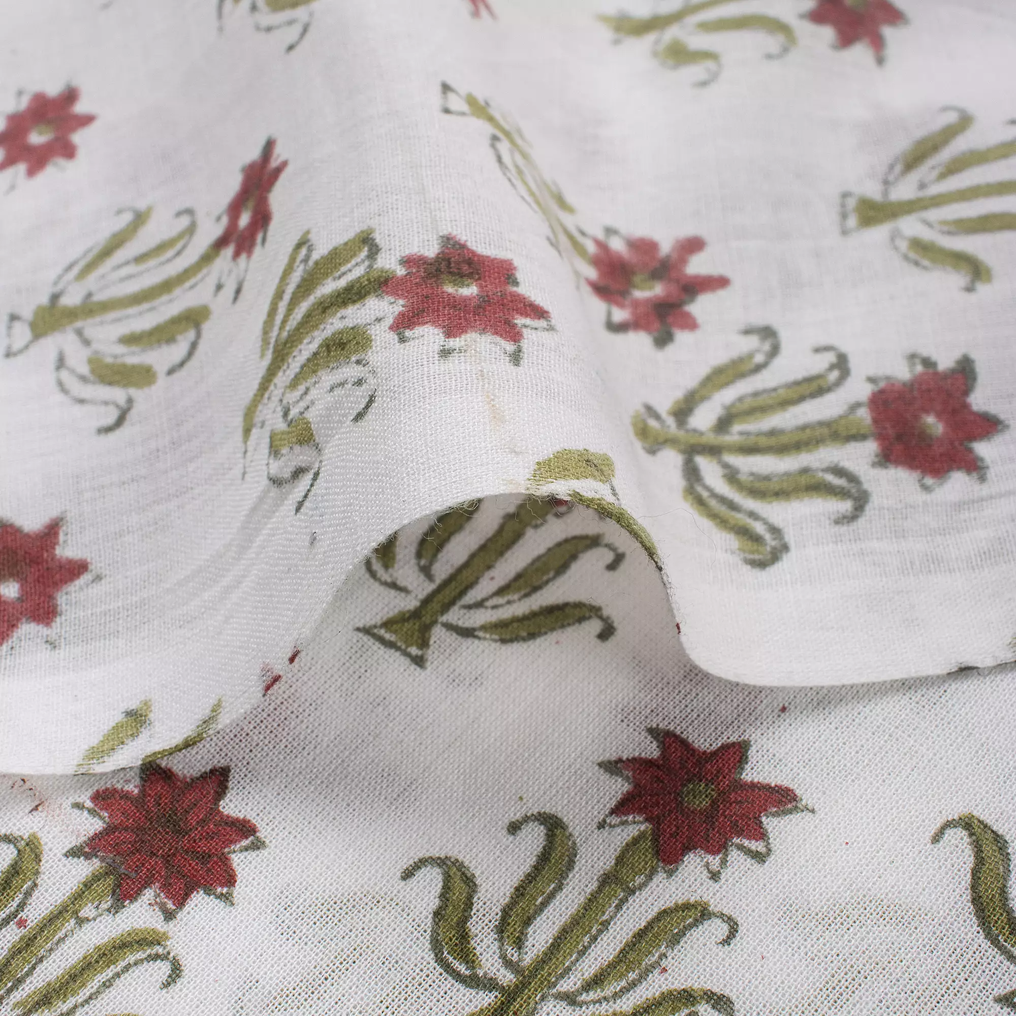 Indian Floral Handmade Printed Pure Cotton Fabric - Image 2