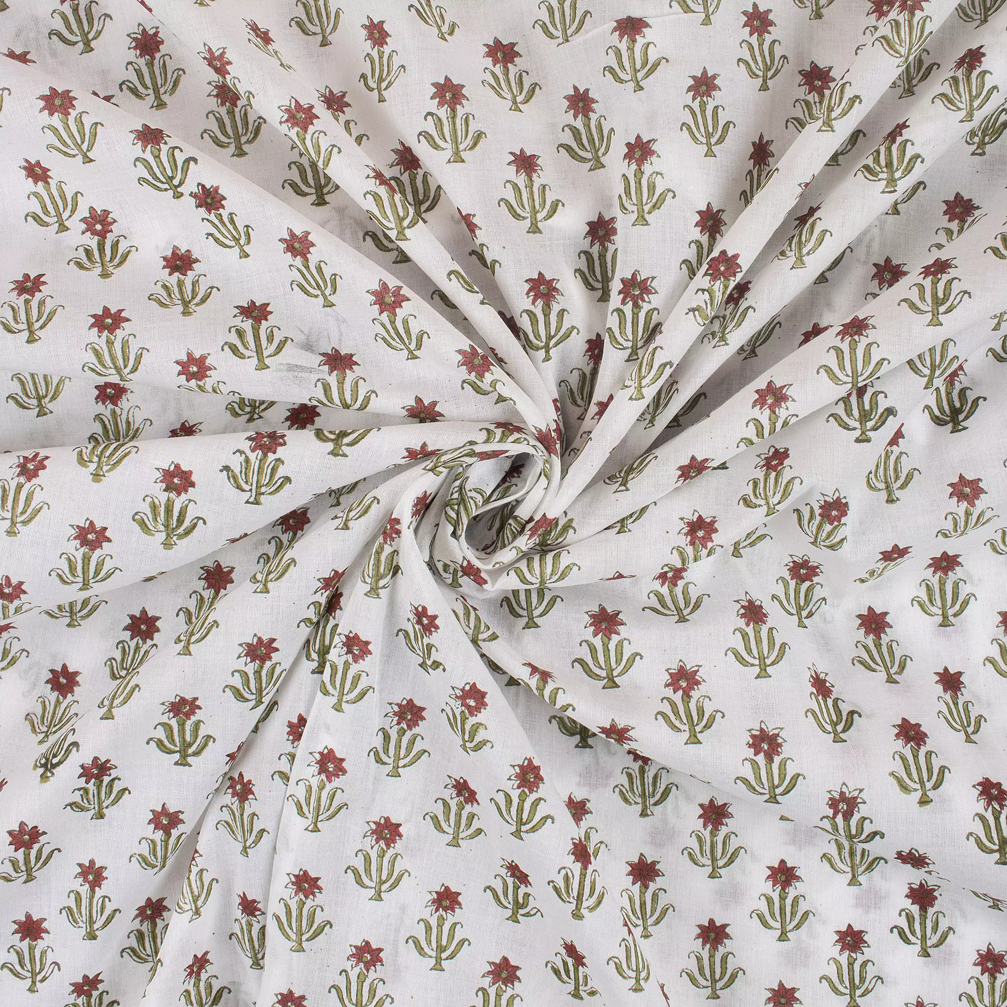 Indian Floral Handmade Printed Pure Cotton Fabric - Image 4