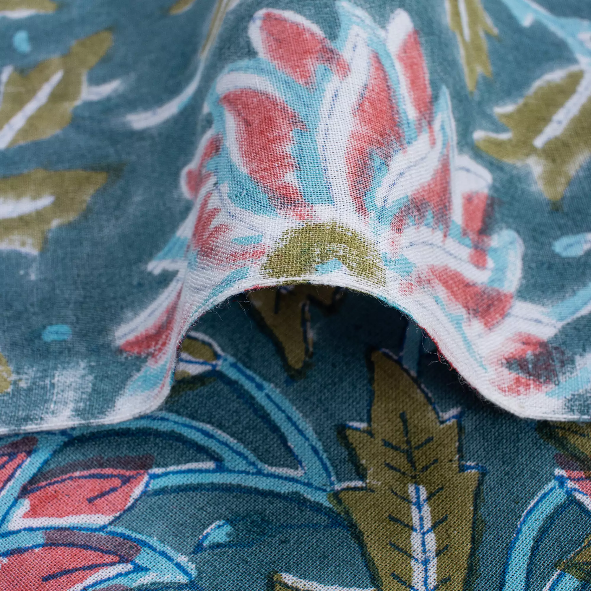Indian  Floral Hand Block Printed Organic Fabric - Image 2